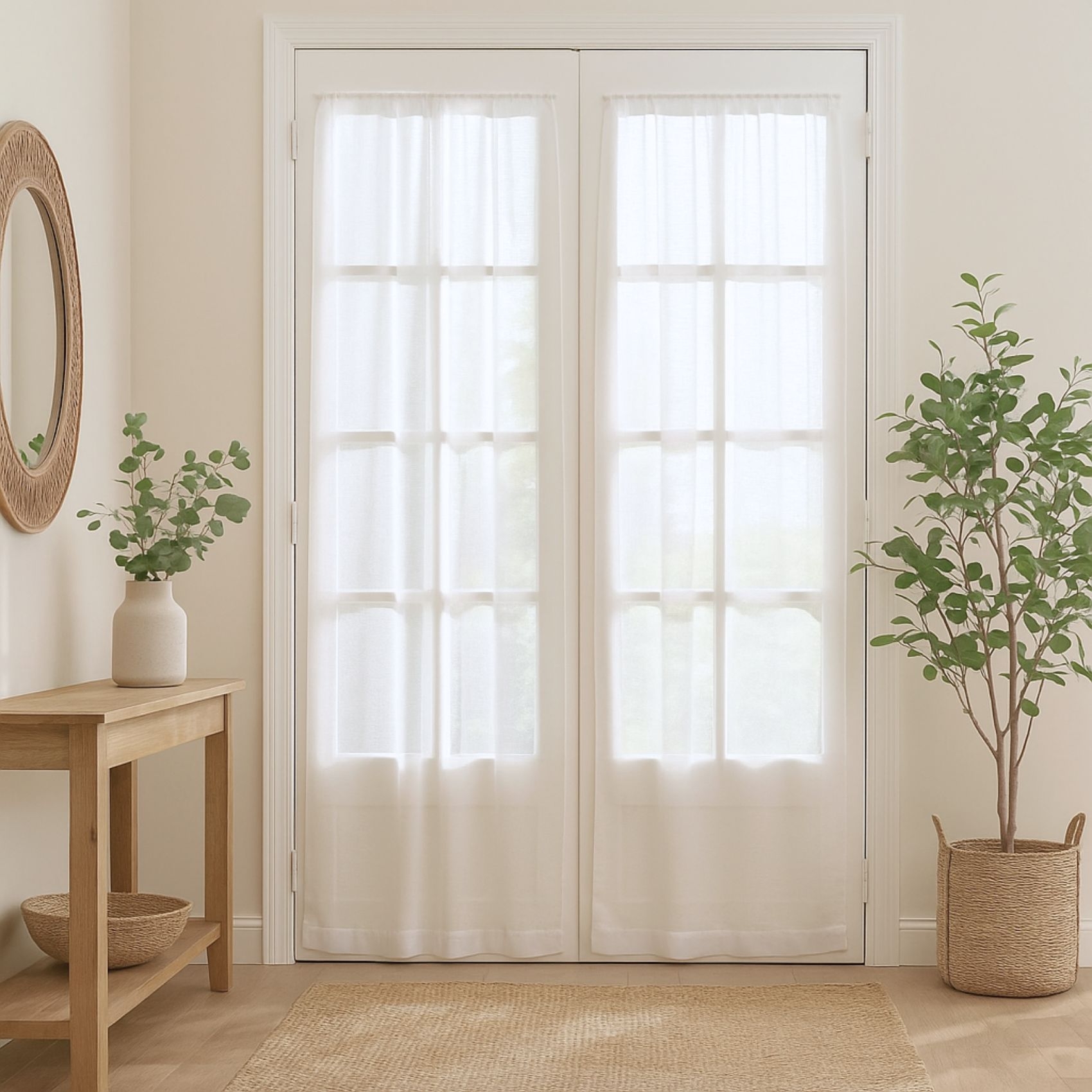 Paire de petits voilages droits finition passe tringle