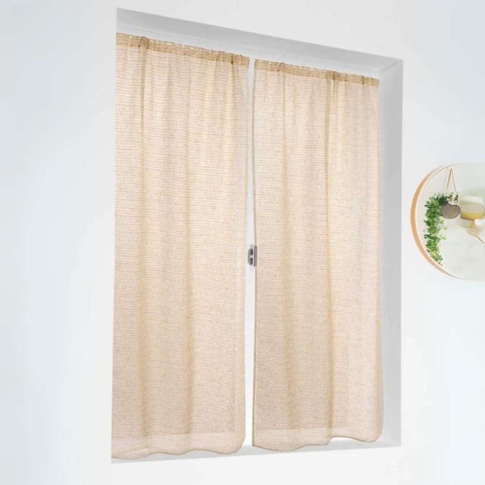 Paire de petits voilages poly-lin-coton à fines rayures — vue 5