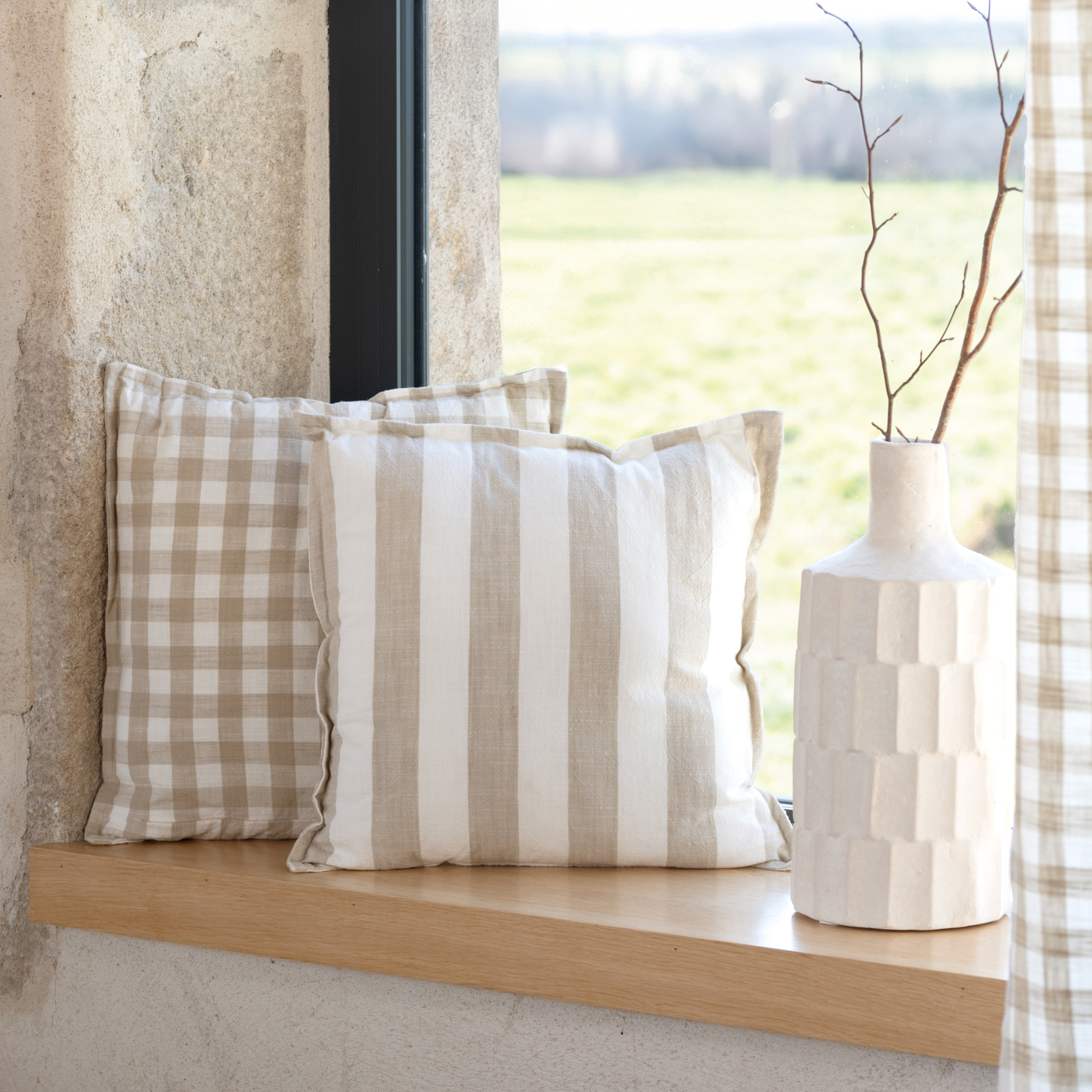 Housse de coussin 100% coton rayures et vichy LOURMARIN — vue 5