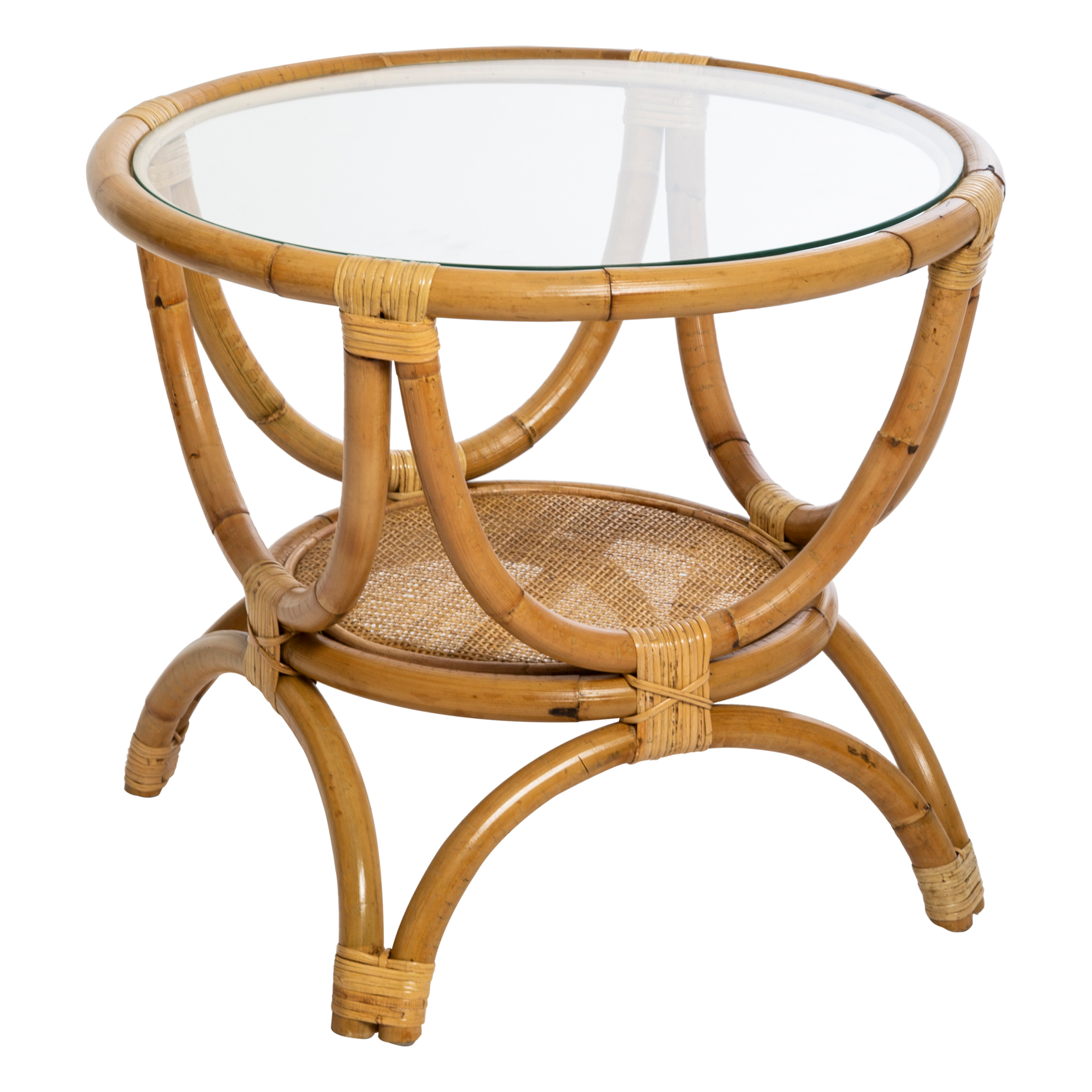 Table café ronde en rotin avec plateau en verre