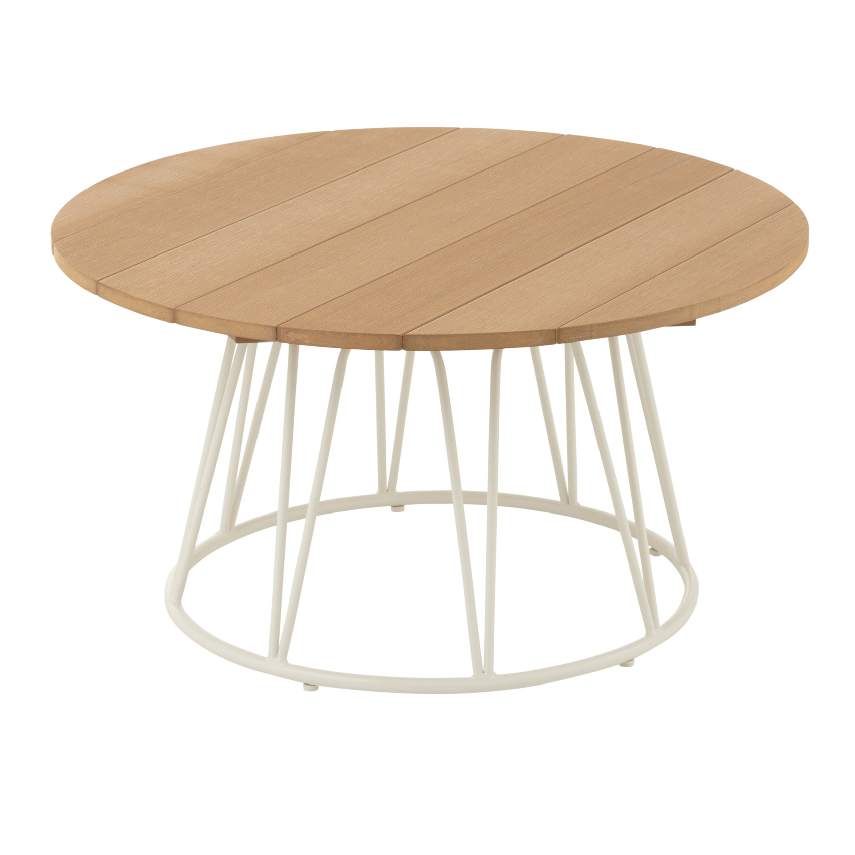 Table basse ronde effet bois et fer