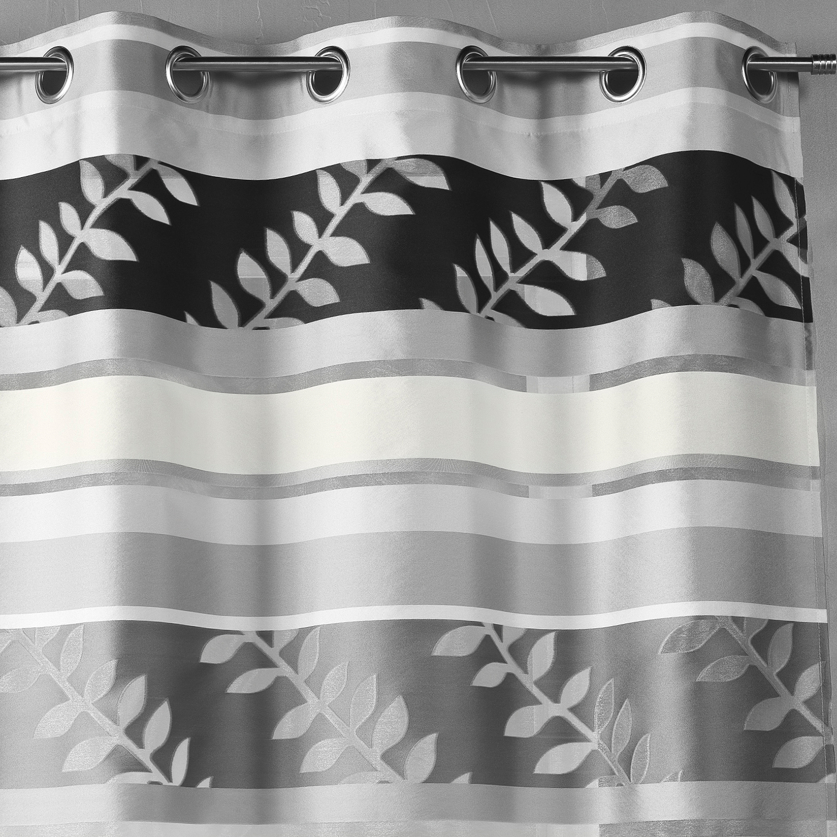 Rideau en organza à rayures et motifs feuilles