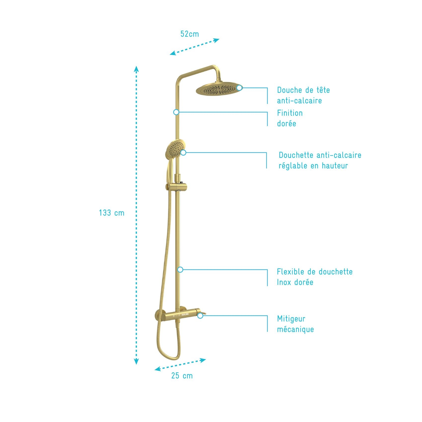 Colonne de douche mécanique dorée — vue 5