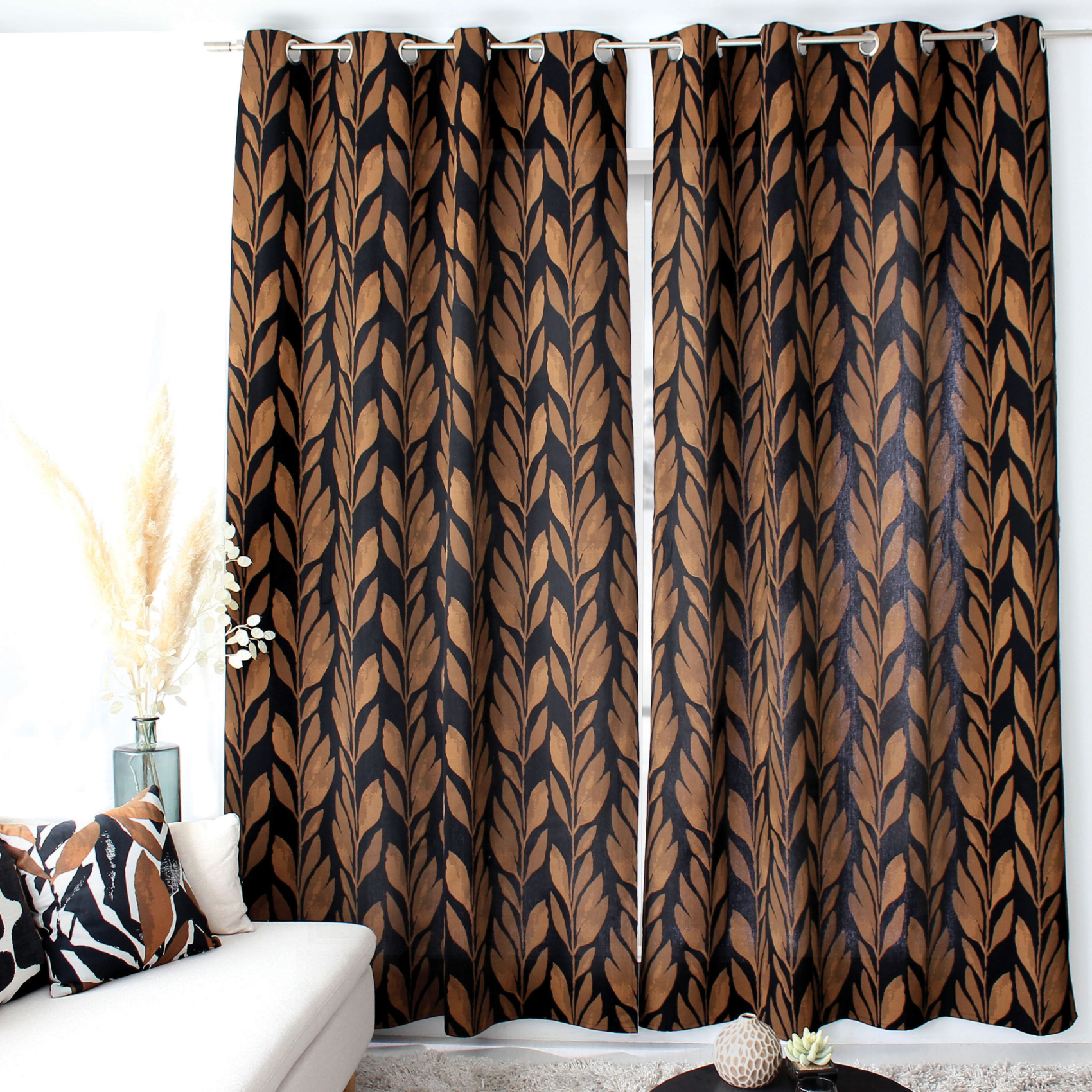 Rideau motif végétal tamisant en coton recyclé