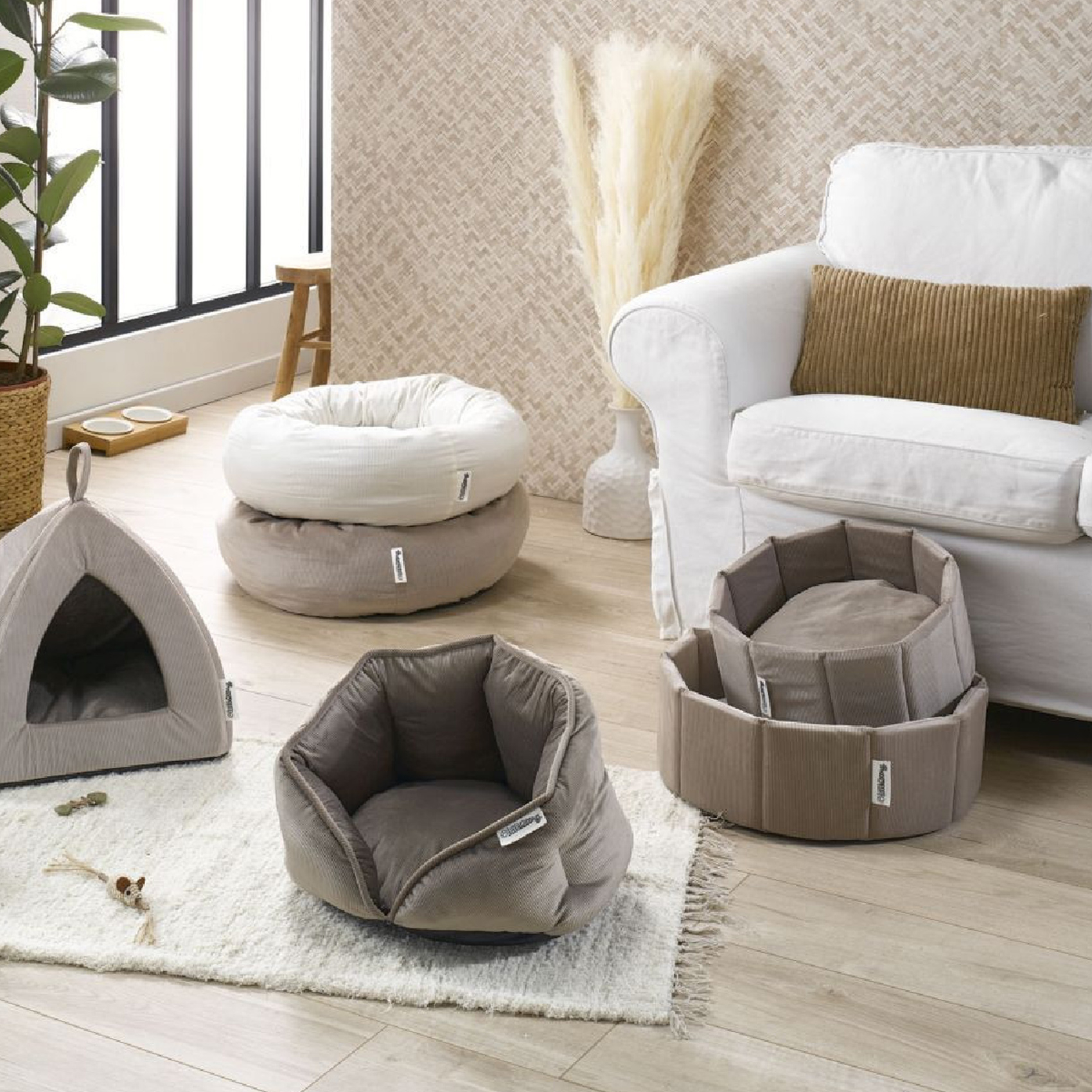 Grand panier rond en velours côtelé pour chien et chat — vue 6