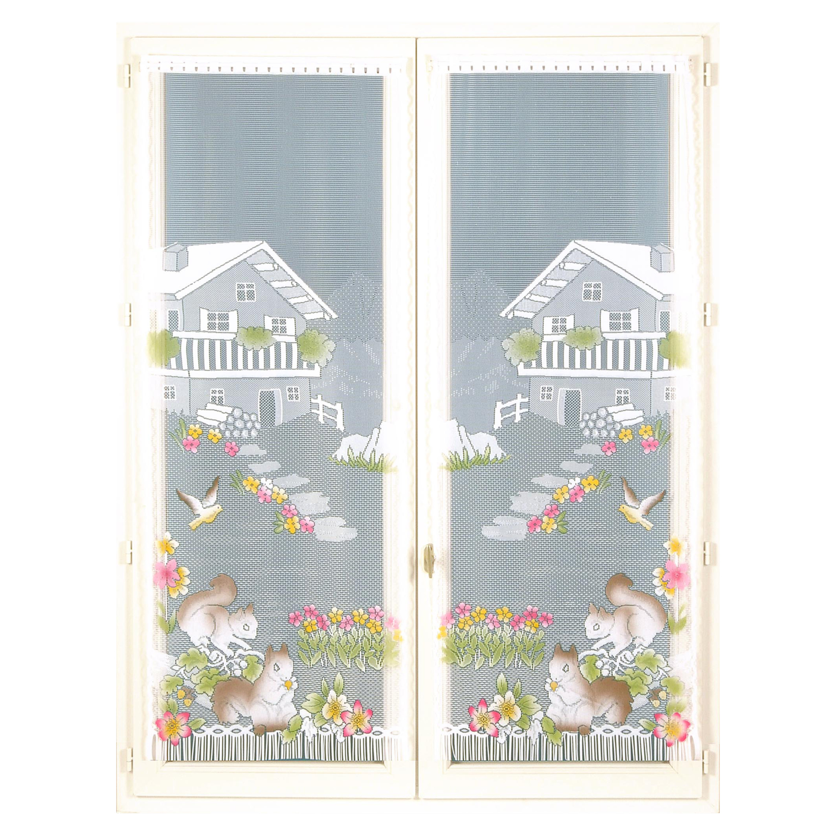 Paire de vitrages frangés en dentelle chalet et animaux — vue 5