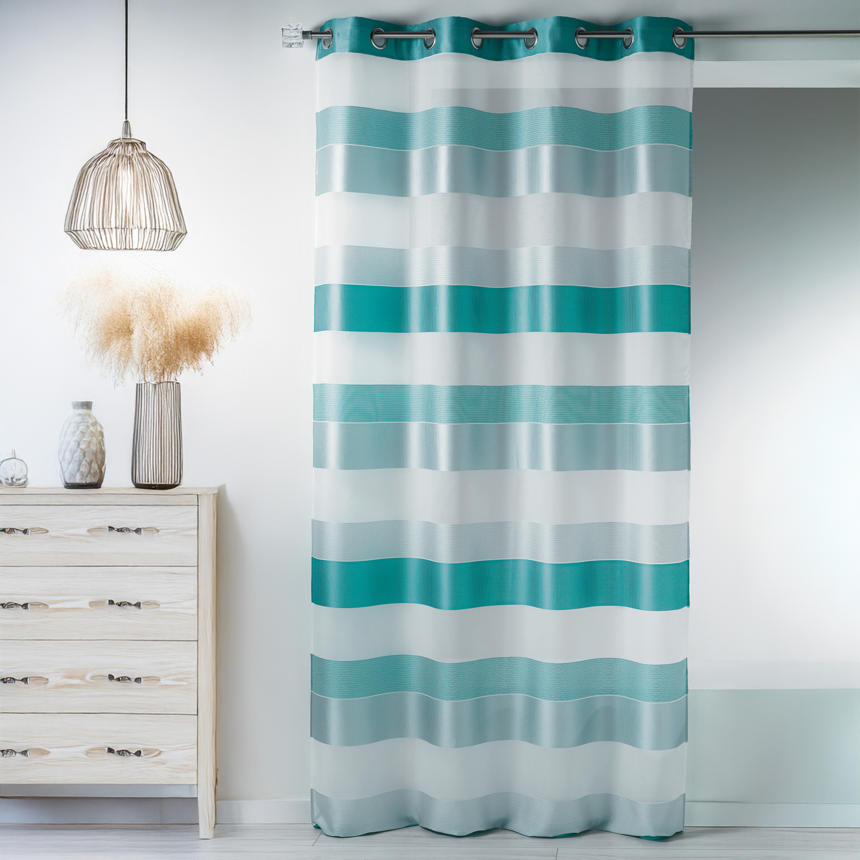 Voilage fantaisie tissée à rayures horizontales