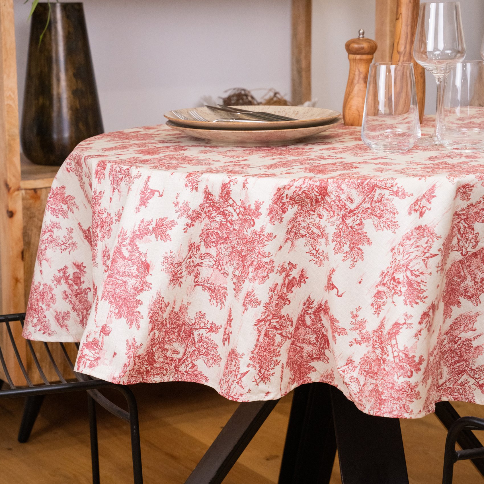 Nappe ronde toile de Jouy plastifiée — vue 3