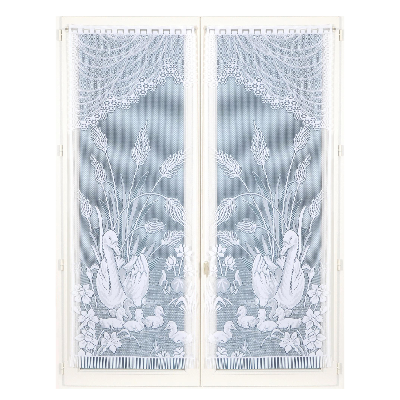 Paire de vitrages frangés en dentelle avec cygnes — vue 3