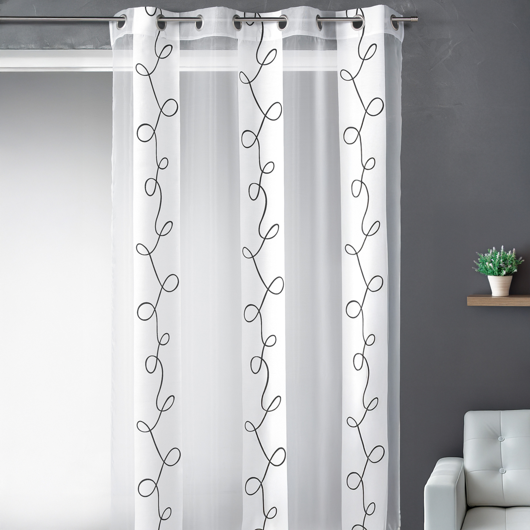 Voilage dévoré imprimé rayures et fils