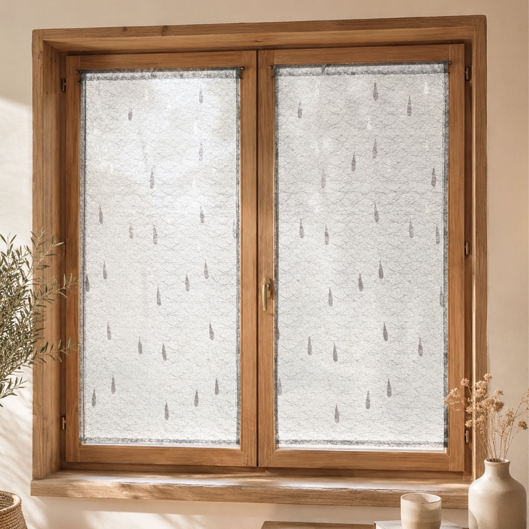 Paire de petits voilages Organza et Jacquard à motifs gouttes