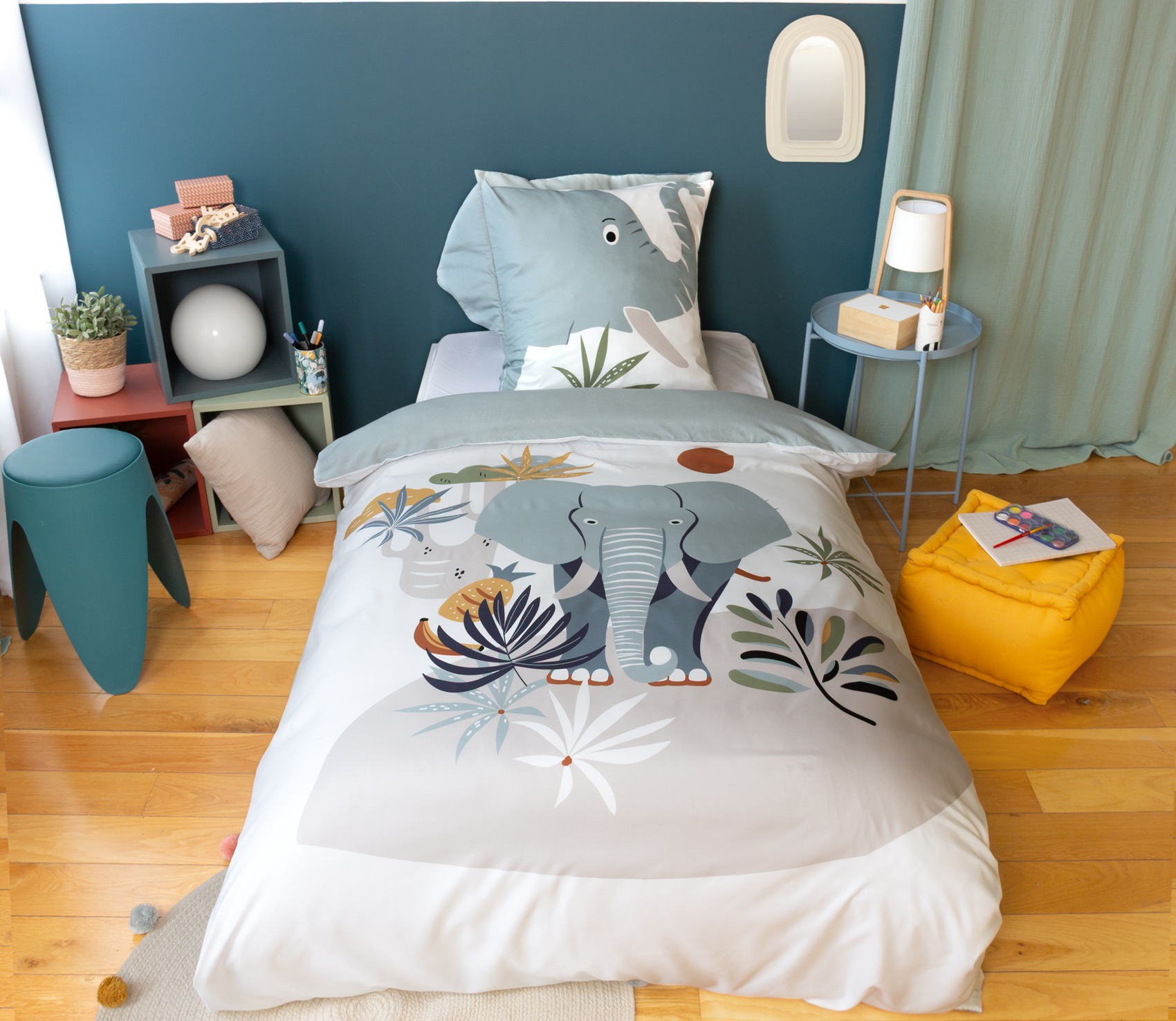 Parure de lit enfant 2 pièces éléphant housse + taie