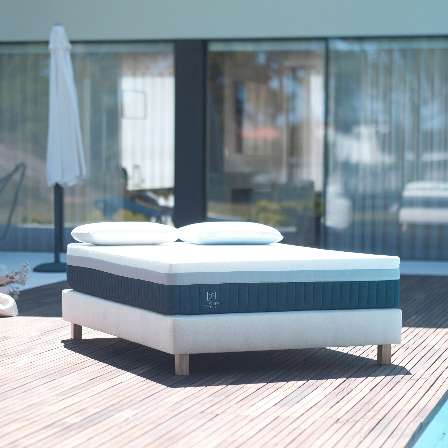 Sommier tapissier bois massif beige avec pieds — vue 6
