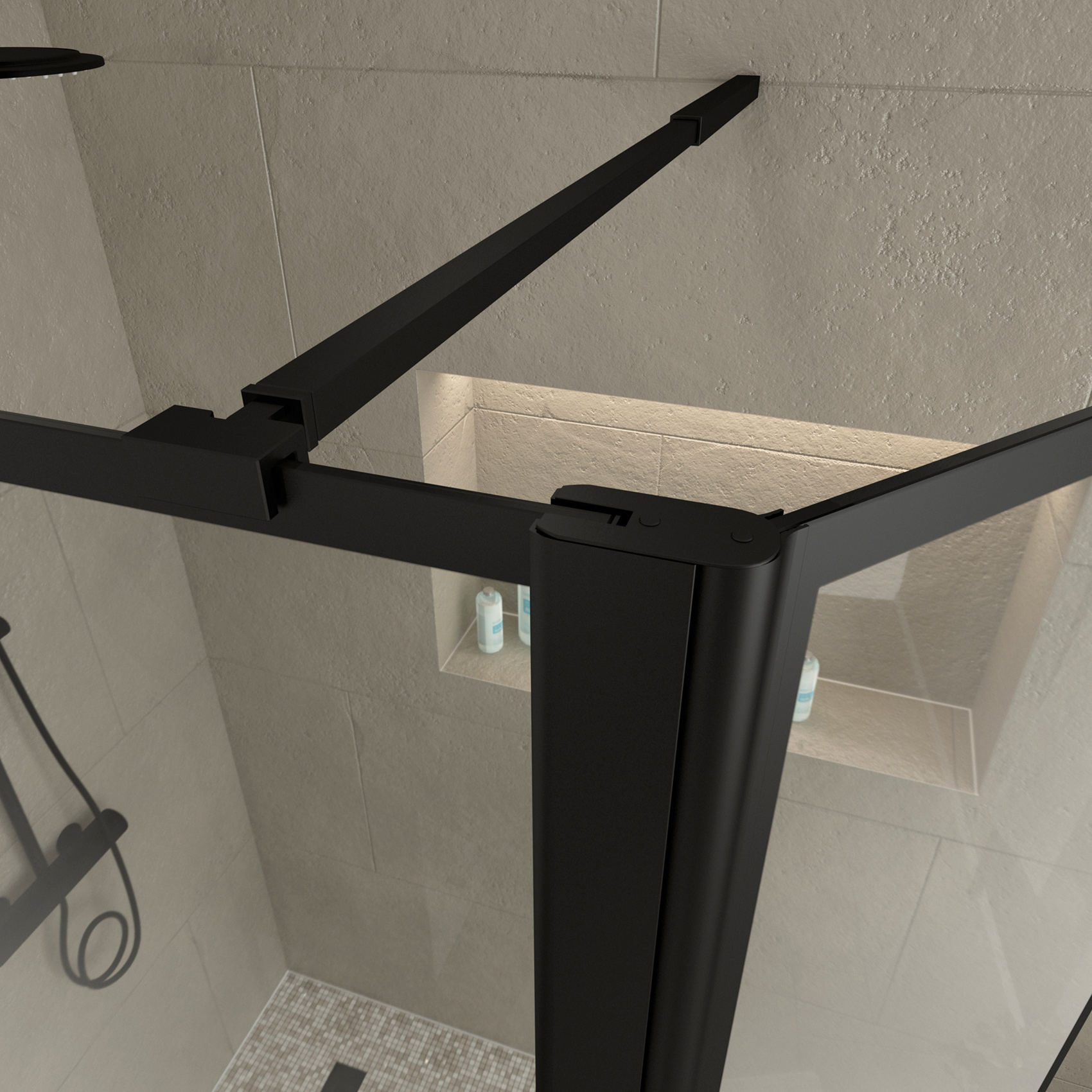 Paroi de douche minimaliste avec volet pivotant — vue 3