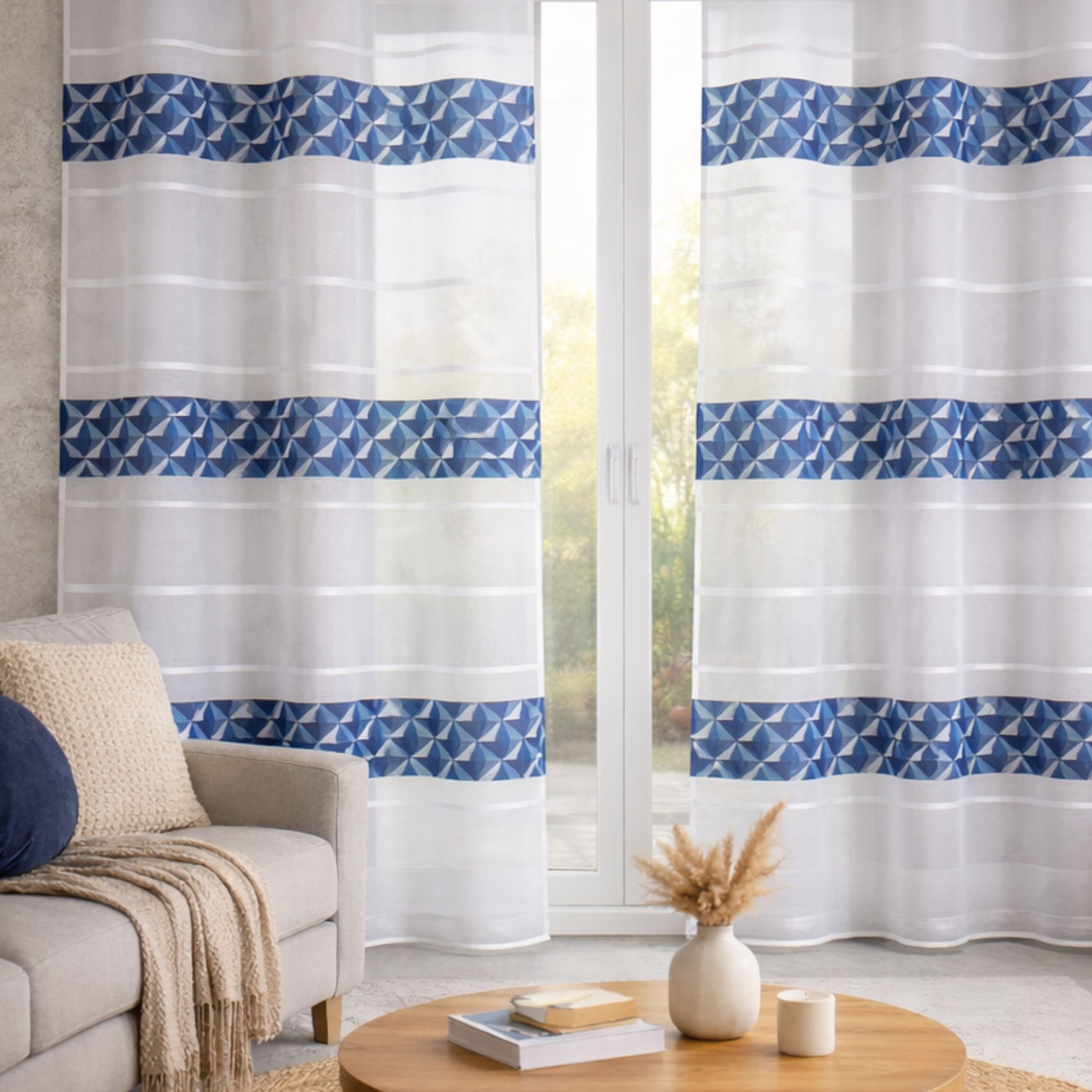 Voilage jacquard motifs bleus — vue 4