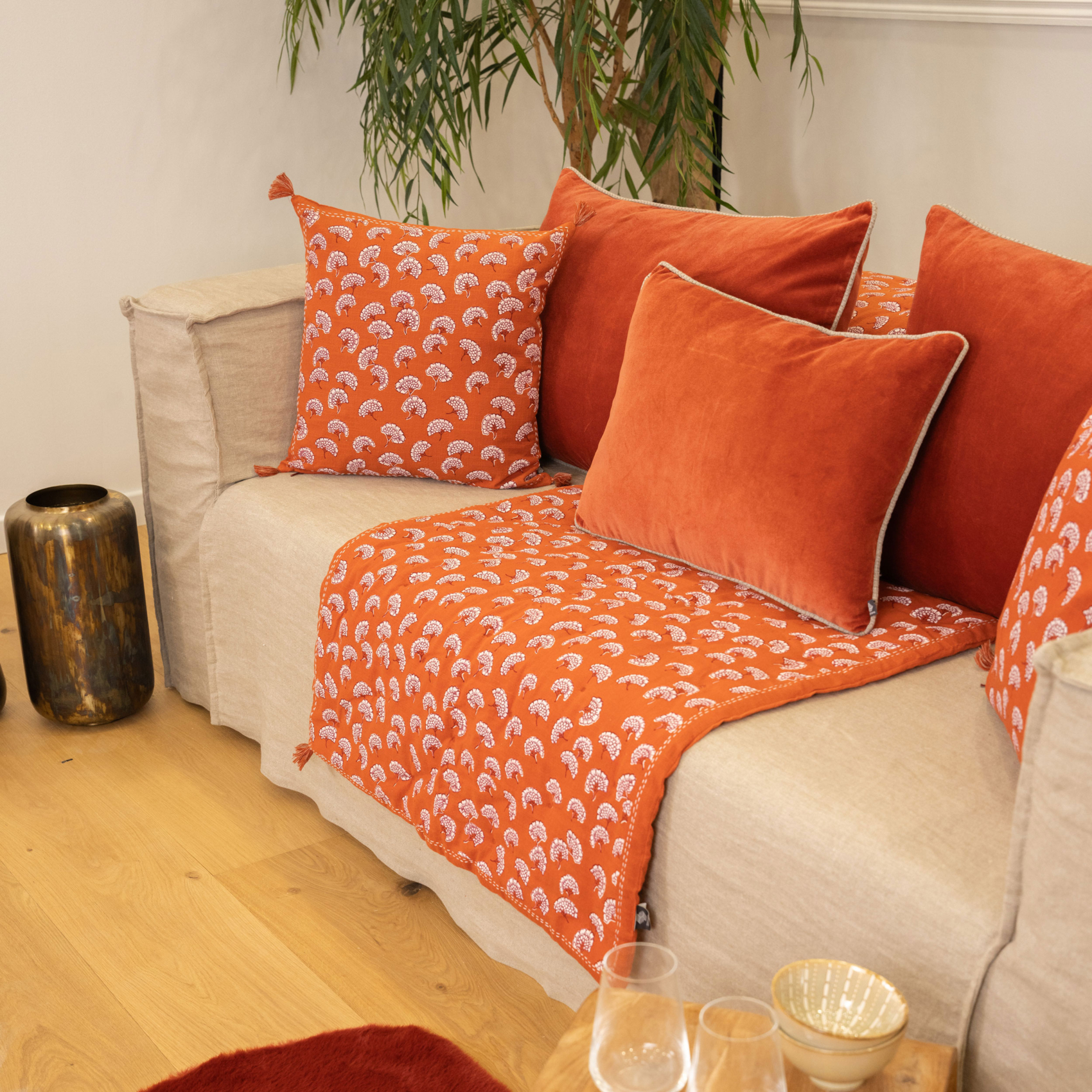 Édredon imprimé 100% coton avec pompon — vue 3