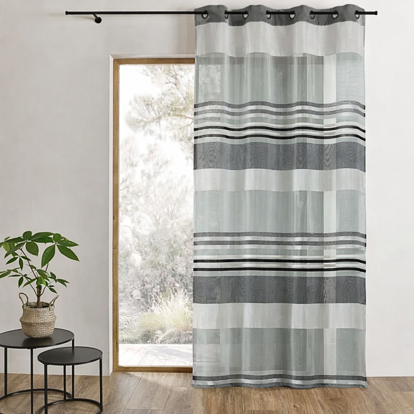 Voilage Organza rayures horizontales tissées