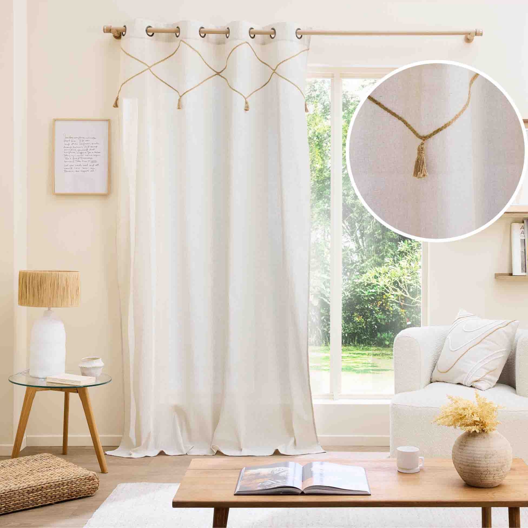 Rideau bohème jute et pompons — vue 4