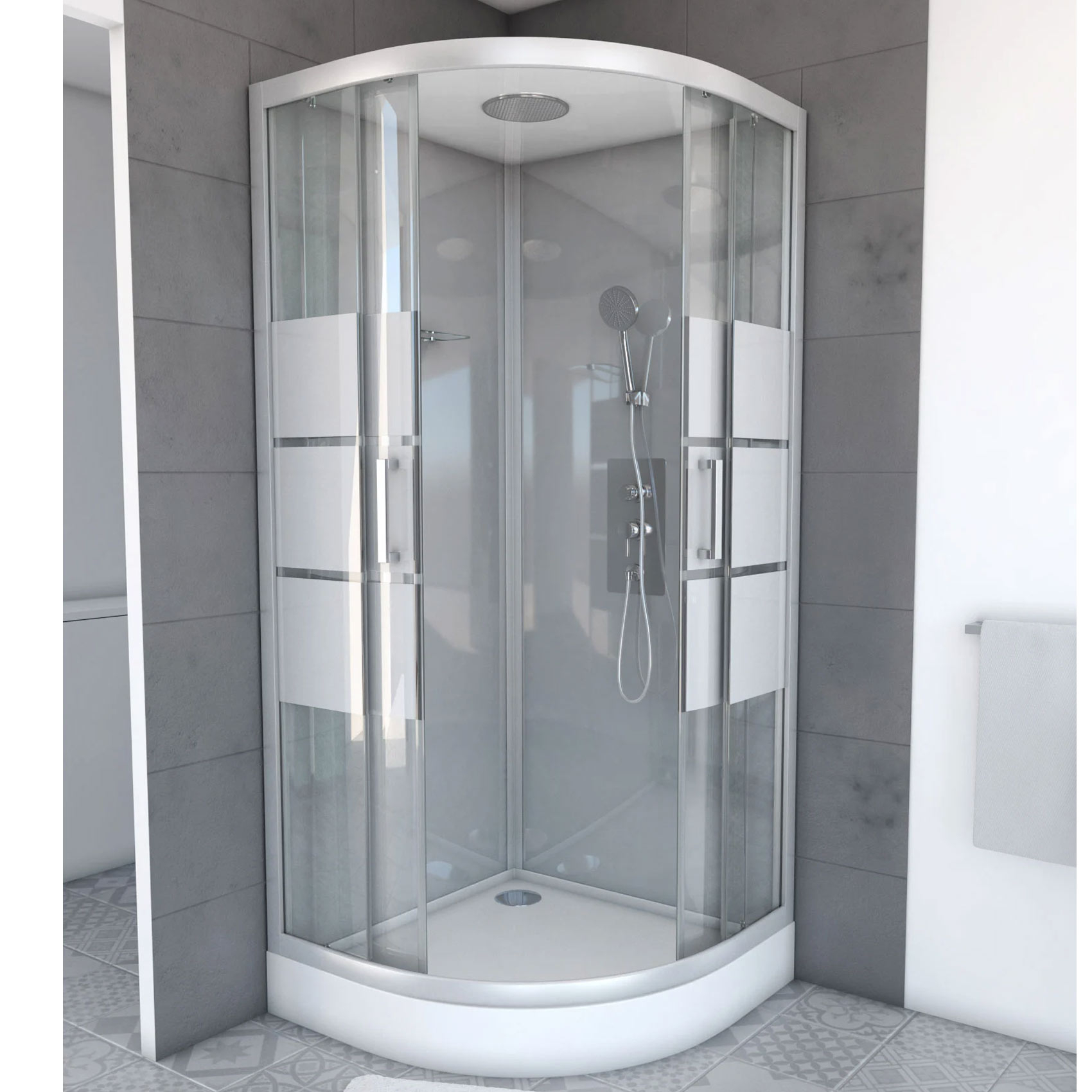Cabine de douche ronde à bandes laquées