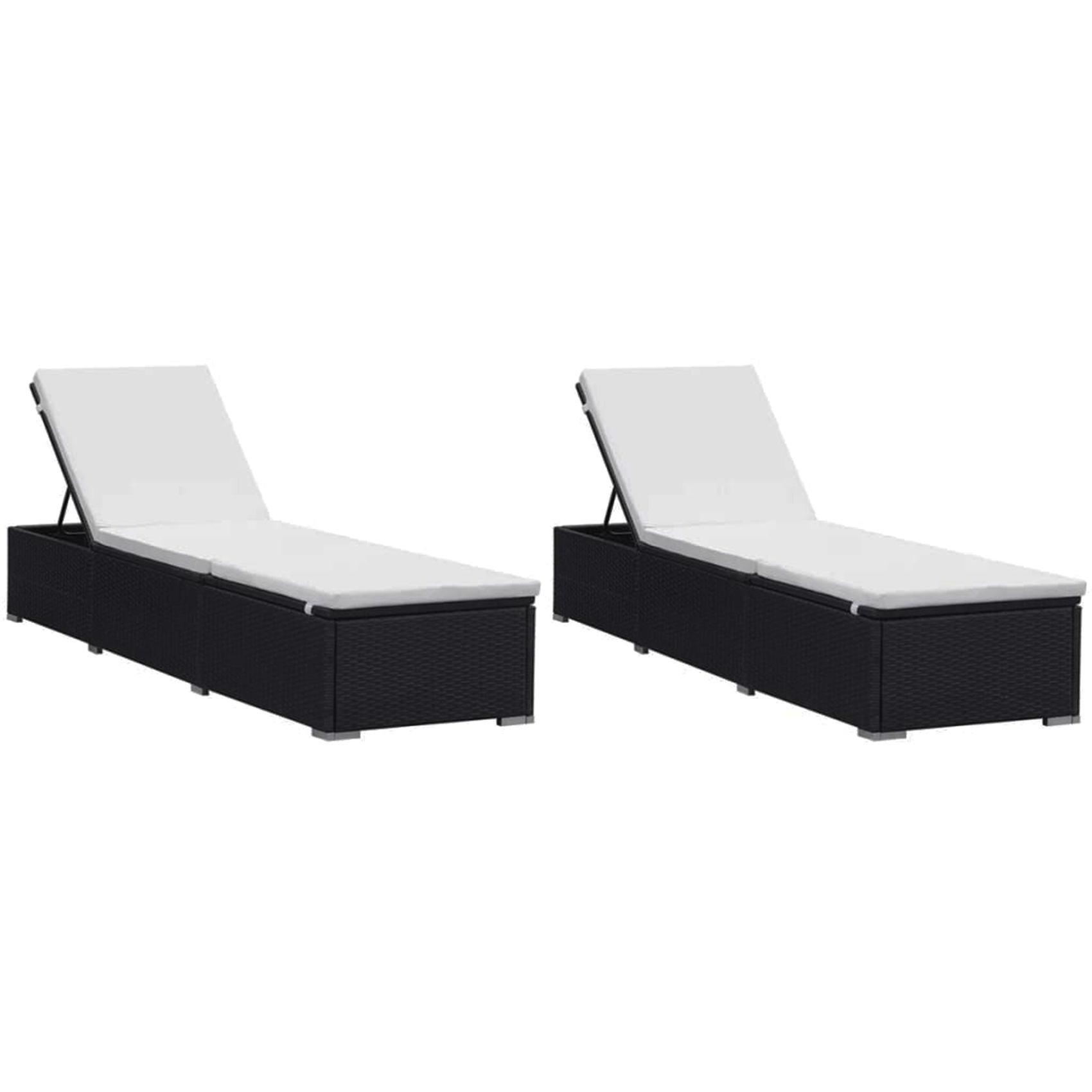 2 chaises longues en résine tressée avec coussins