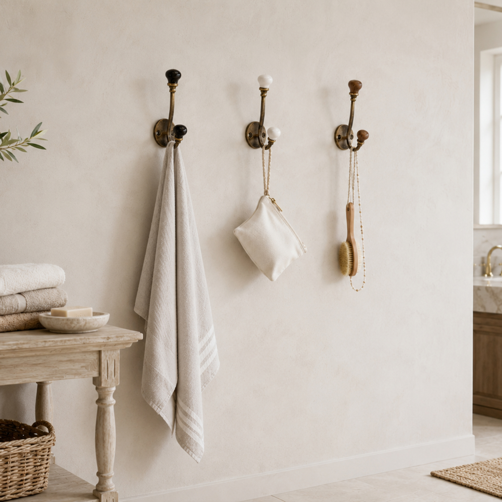 Patère murale double en fer avec boutons décoratifs — vue 3