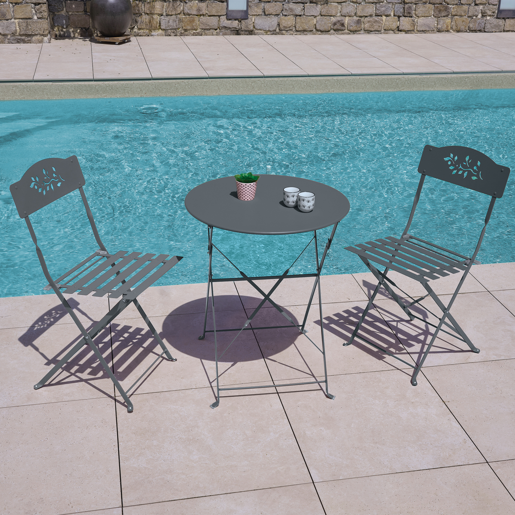 Table de jardin pliante en acier ronde — vue 3
