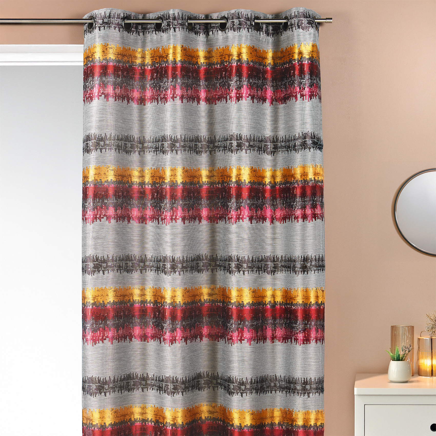 Rideau ethnique en jacquard à rayures horizontales