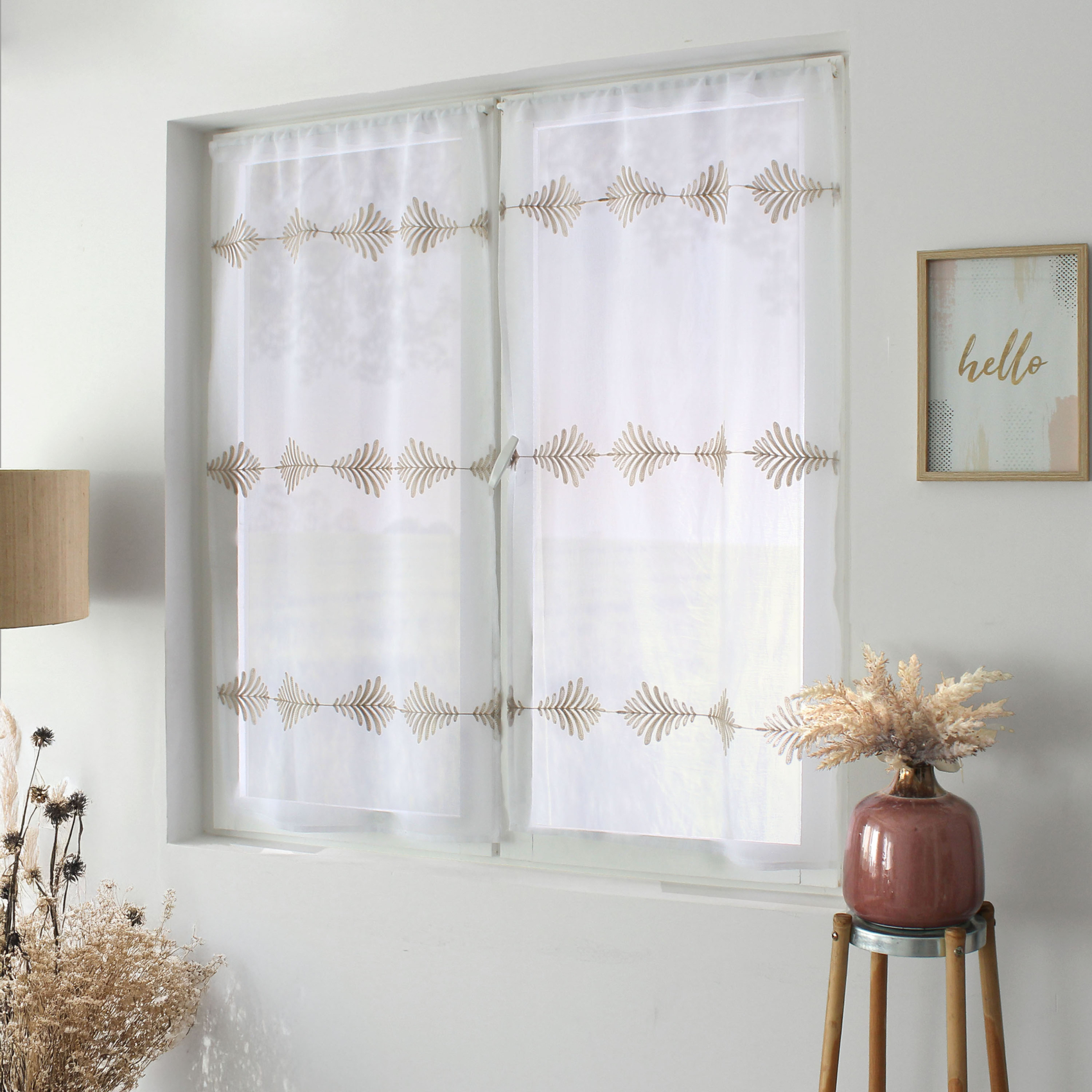 Paire de petits vitrages brodés feuillage — vue 5