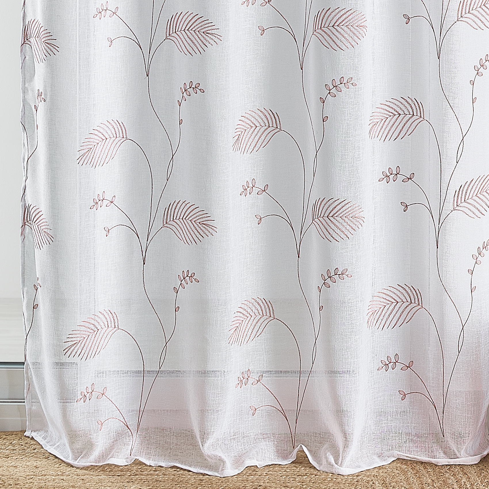 Voilage à oeillets brodé feuilles — vue 3