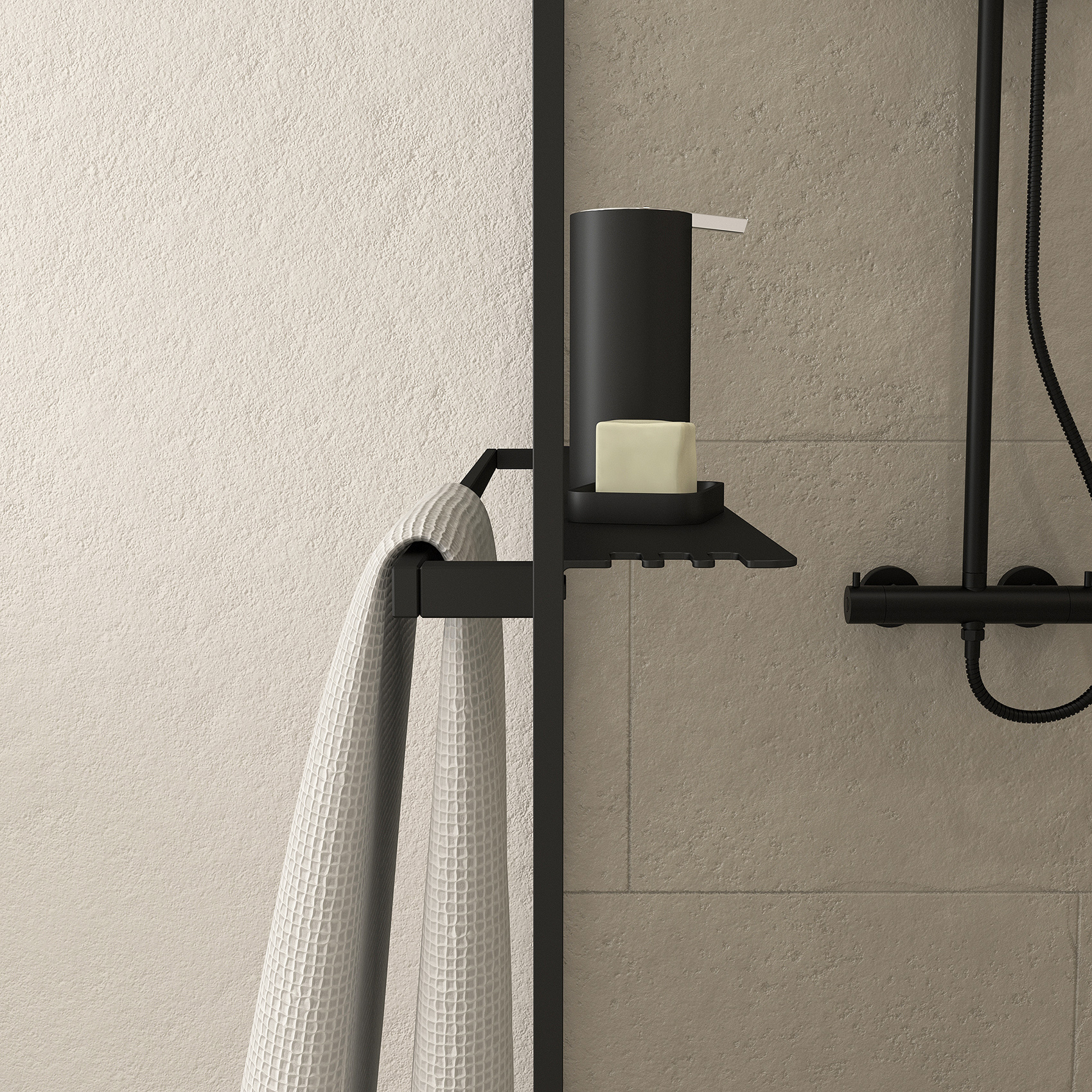 Paroi de douche avec porte-serviette et étagère — vue 5
