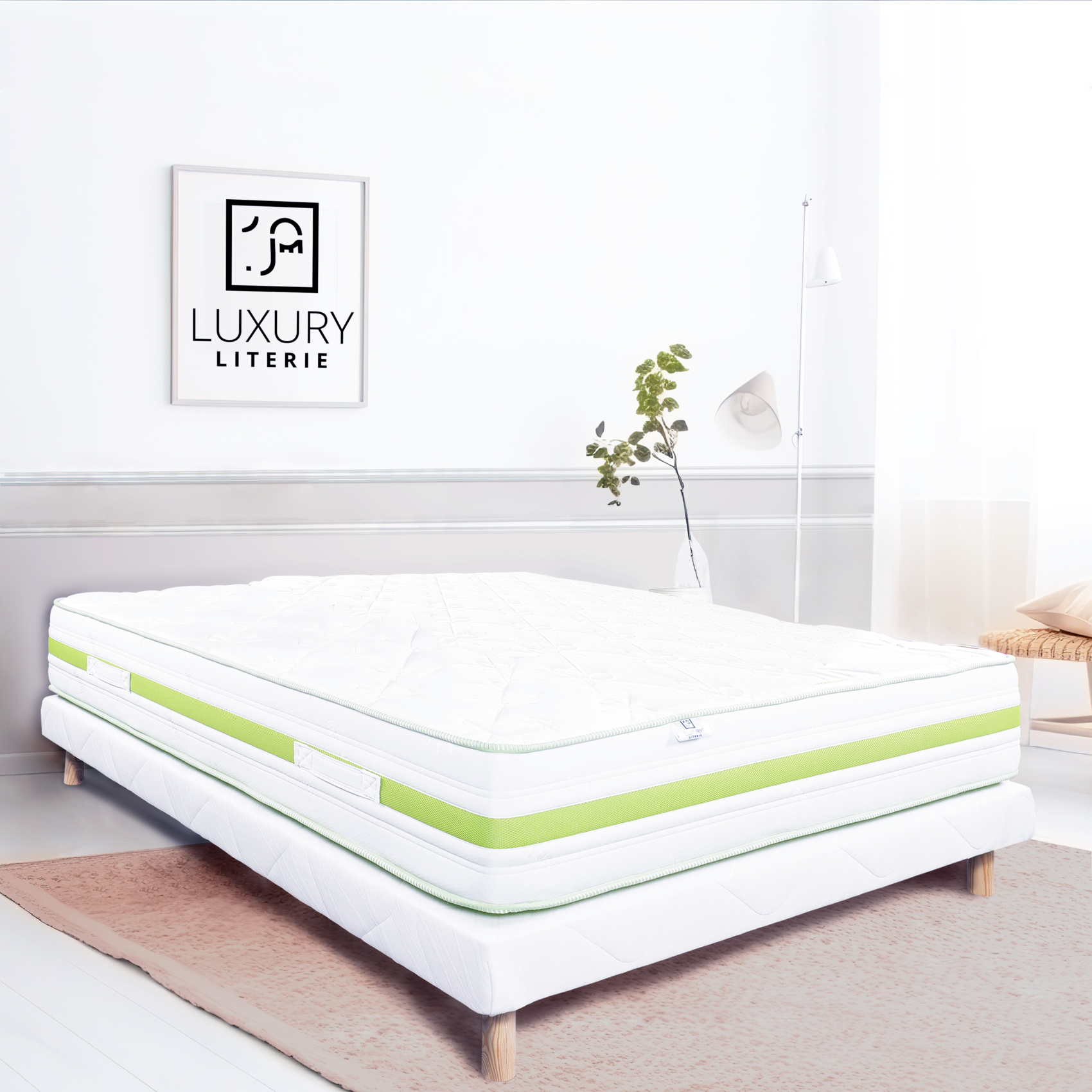 Sommier tapissier bois massif blanc avec pieds — vue 6