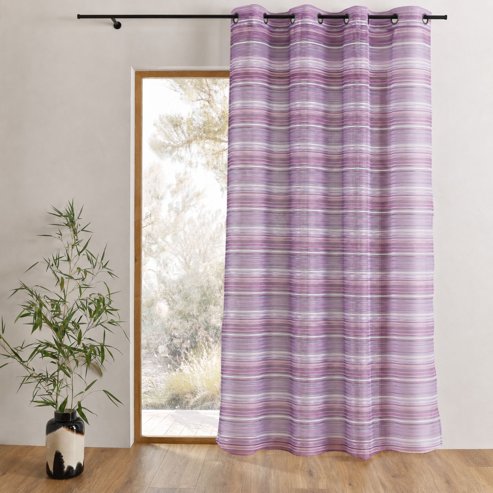 Voilage organza tissé à rayures horizontales et œillets — vue 5
