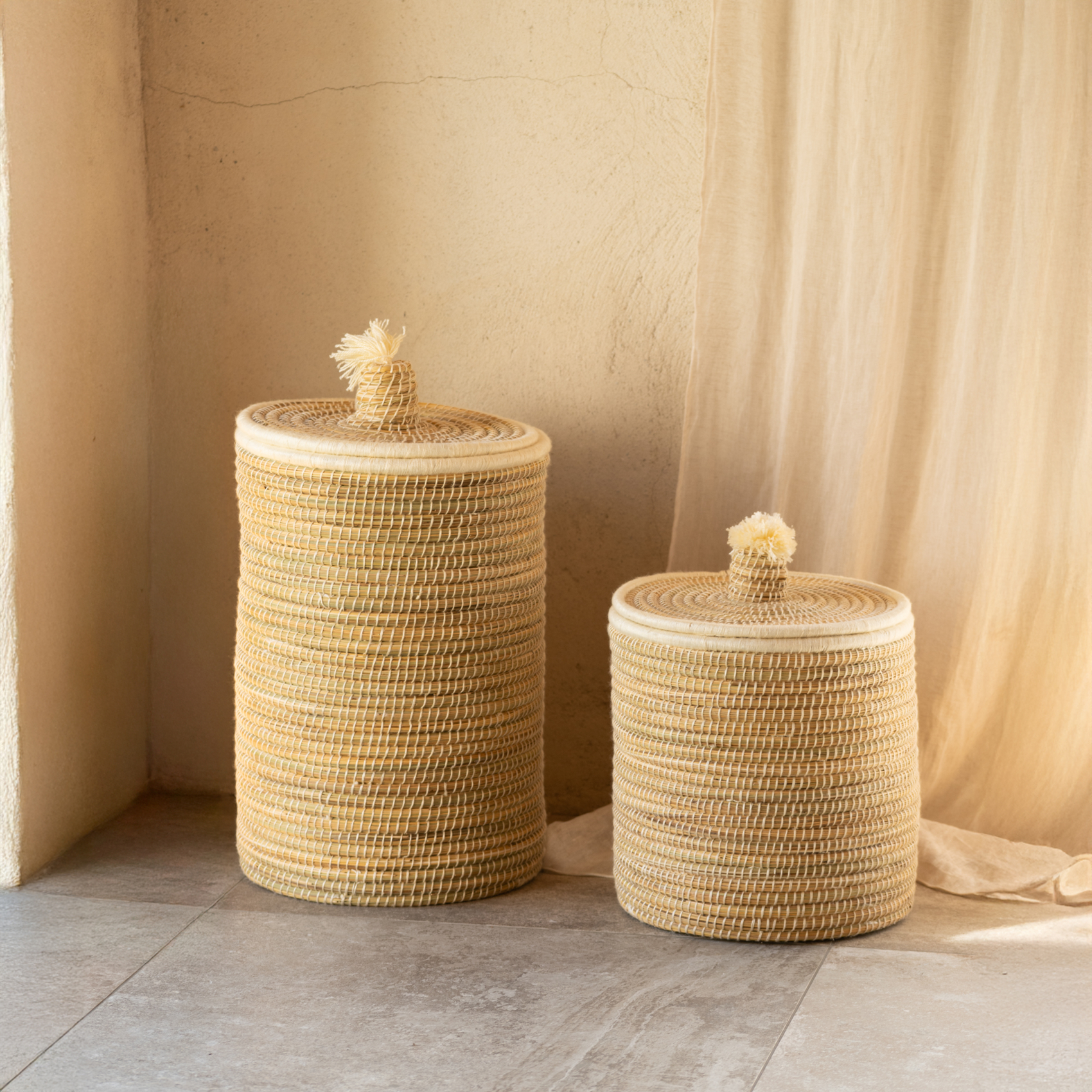 Panier à linge en fibres végétales et laine — vue 5