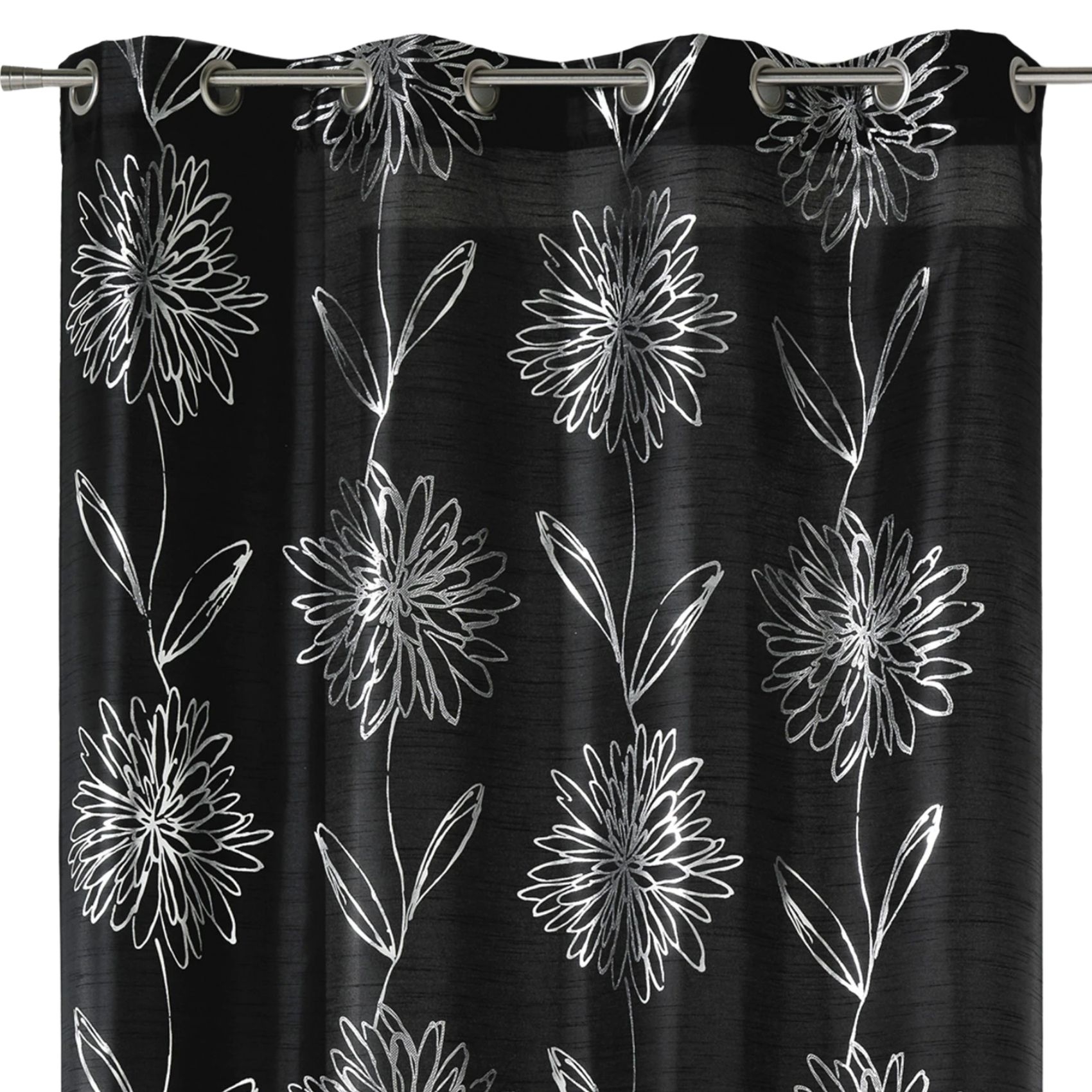 Rideau noir fleurs argentées — vue 3
