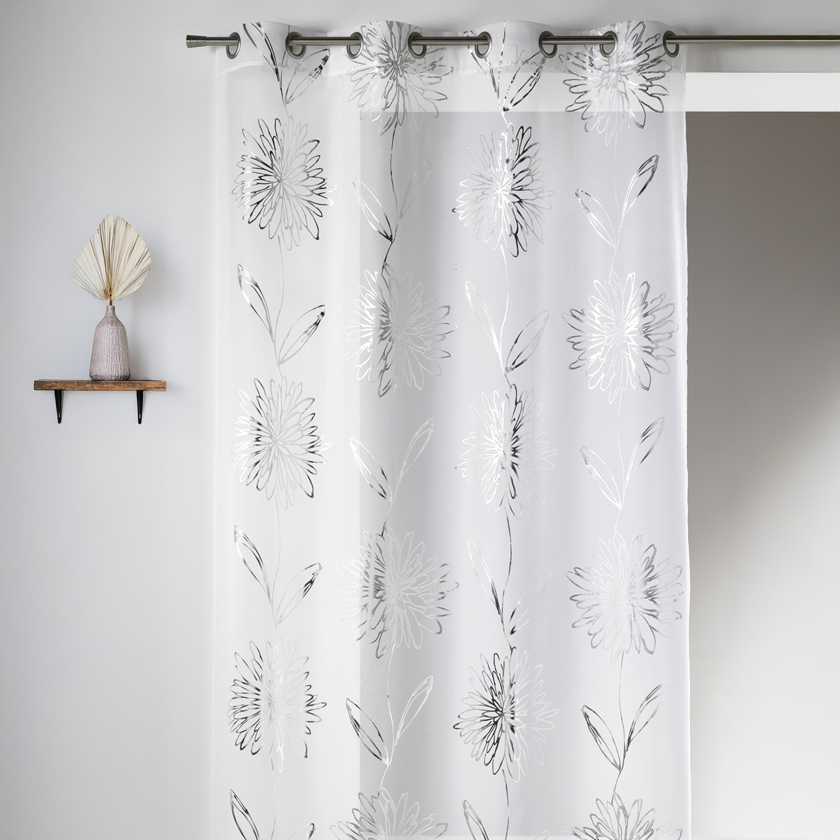 Voilage en Etamine Légère à Impressions Métallisées Fleur