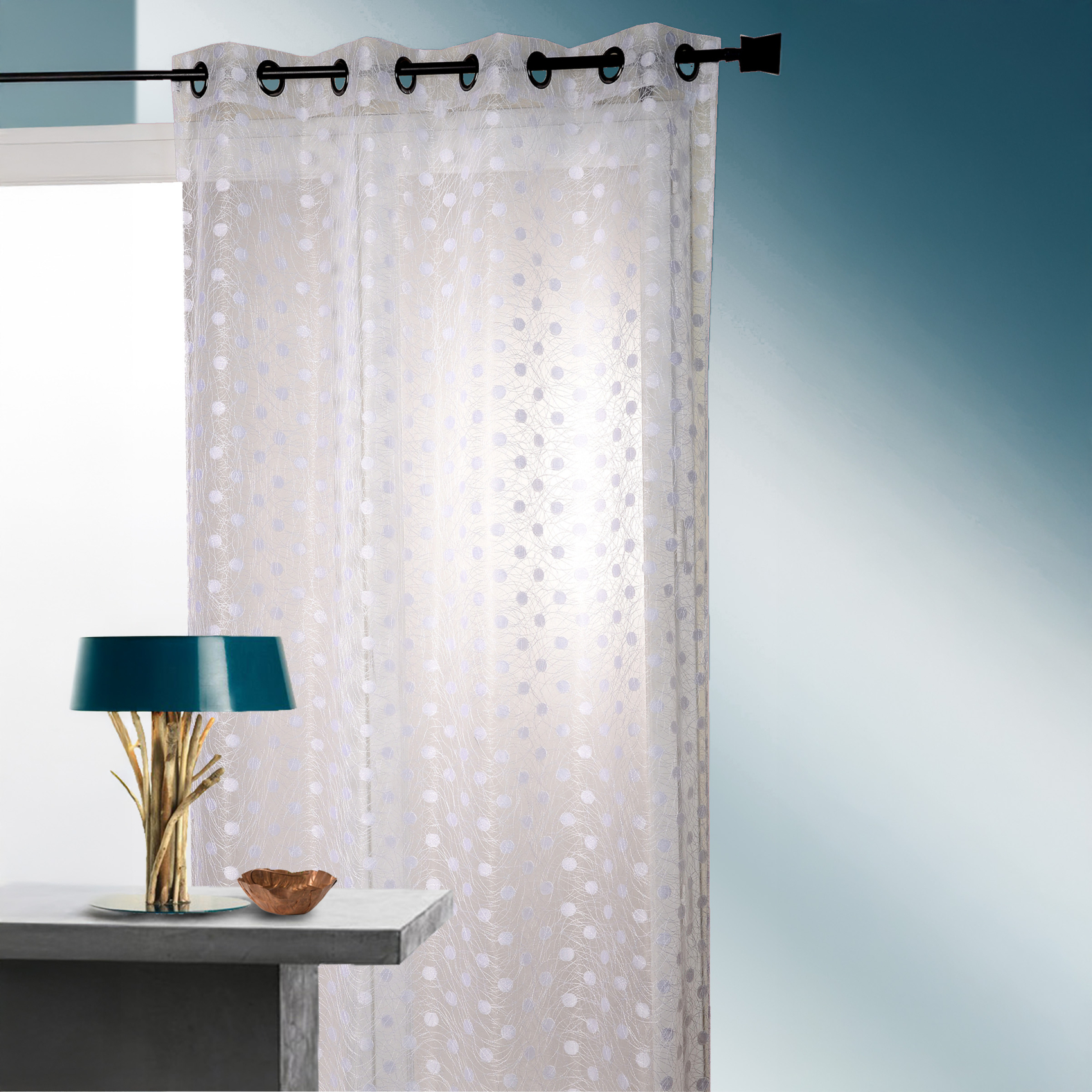 Voilage organza jacquard brodé petit pois