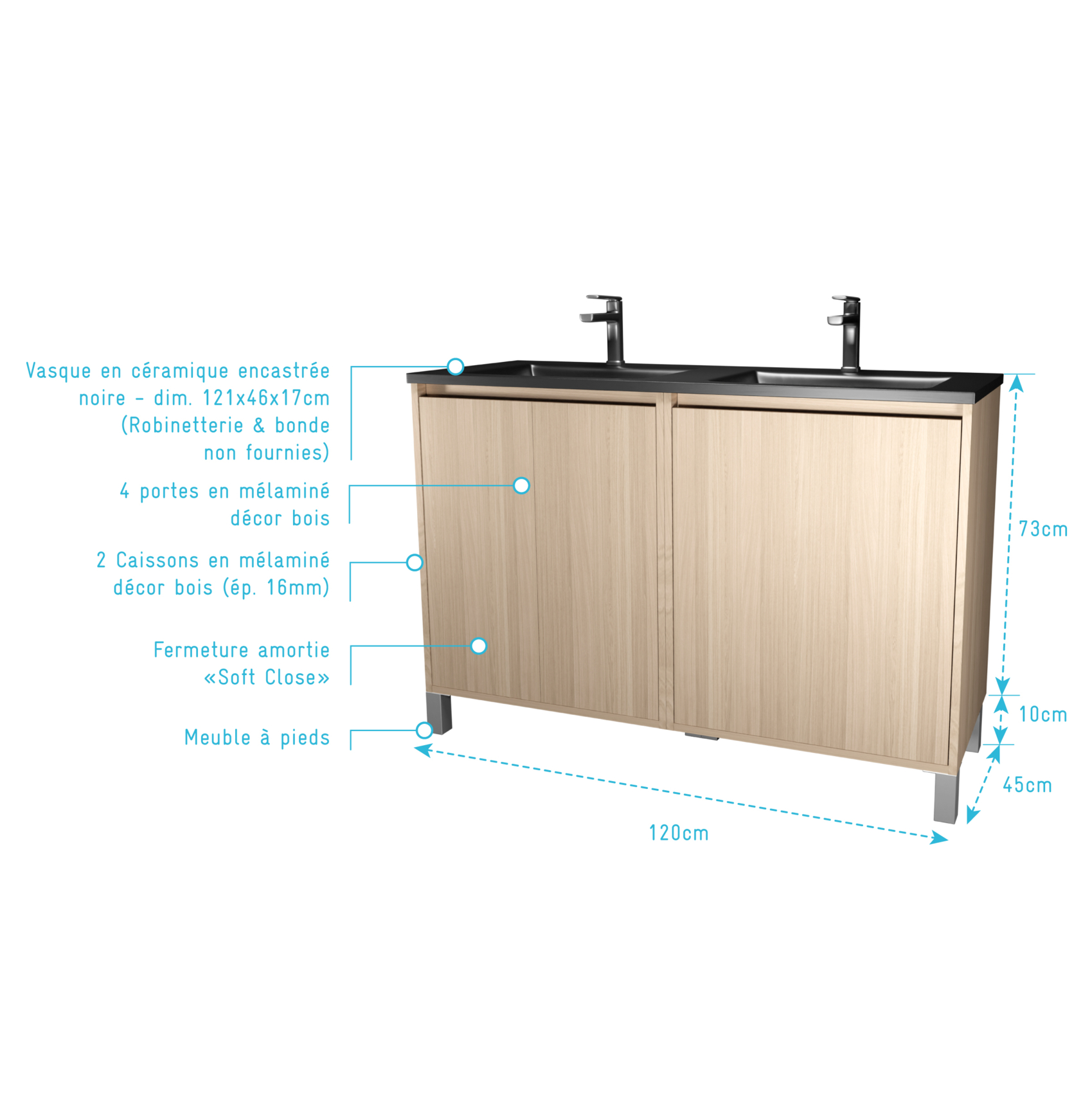 Meuble de salle de bains double vasque avec 4 portes — vue 4
