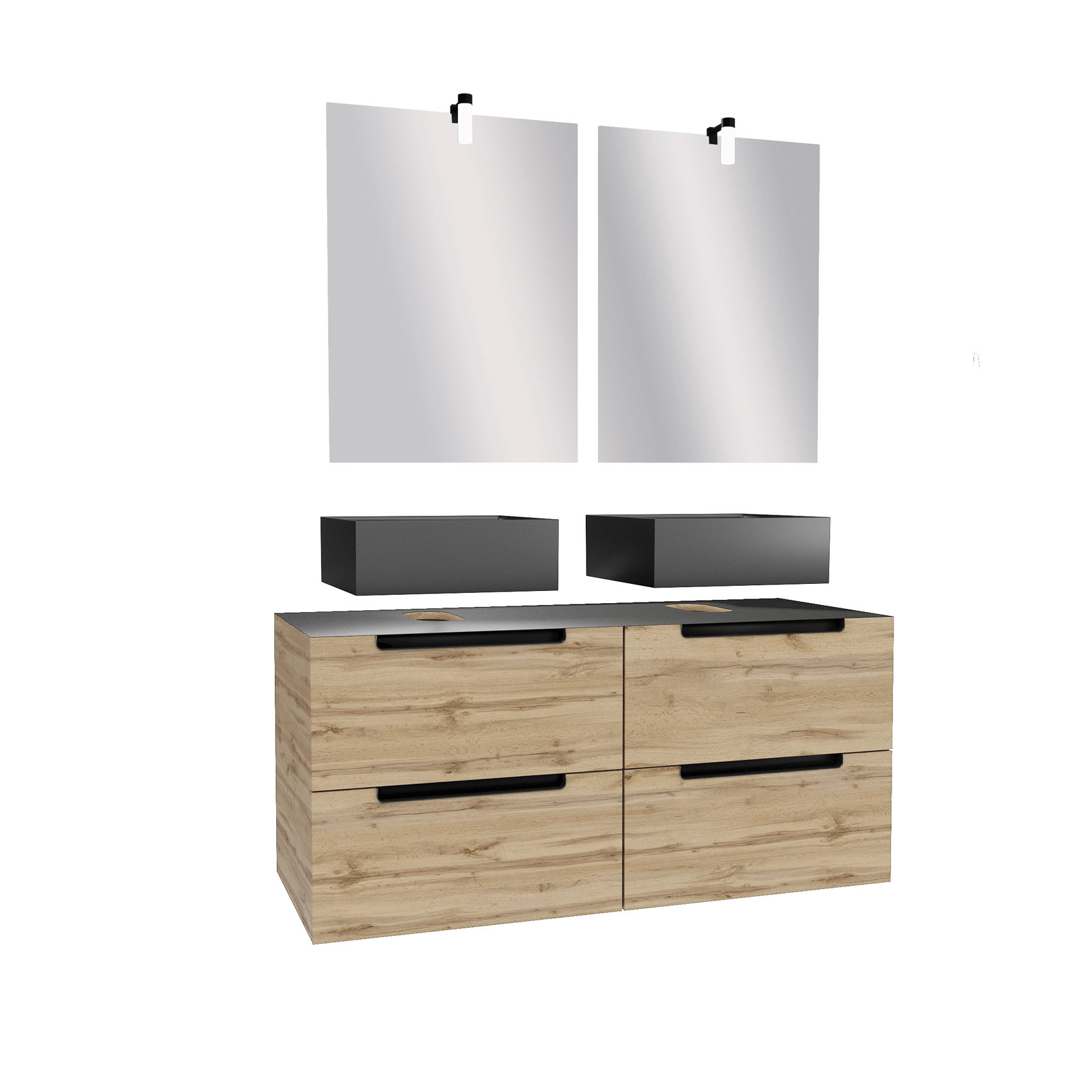 Ensemble de salle de bains avec 2 vasques et miroirs rectangulaires à led — vue 4