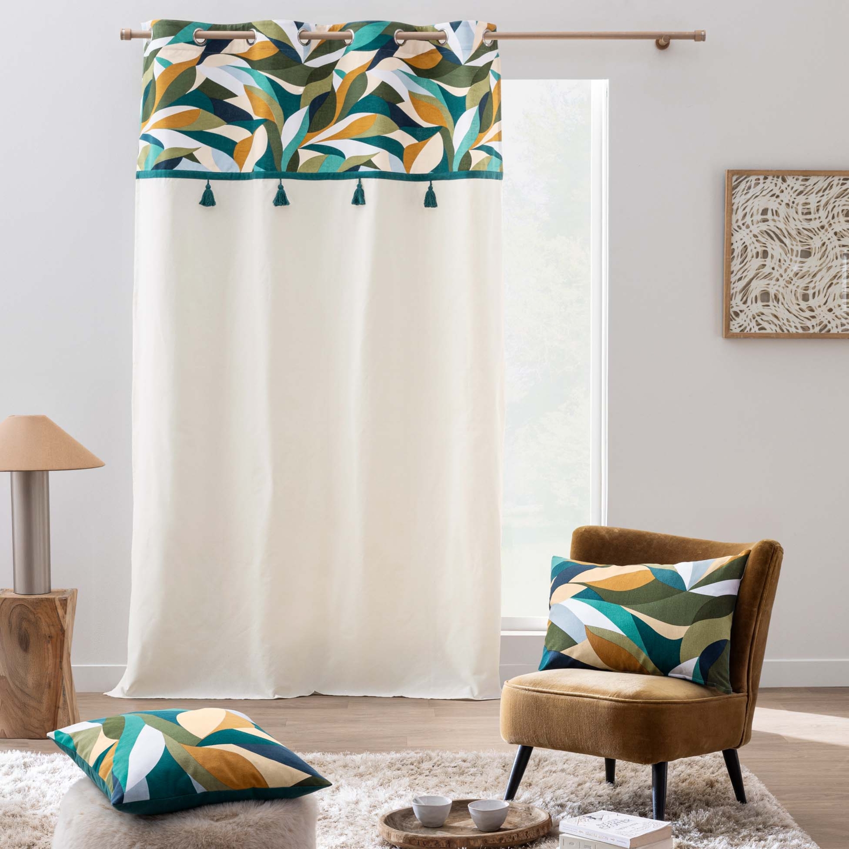 Coussin polycoton motif feuilles graphiques — vue 6