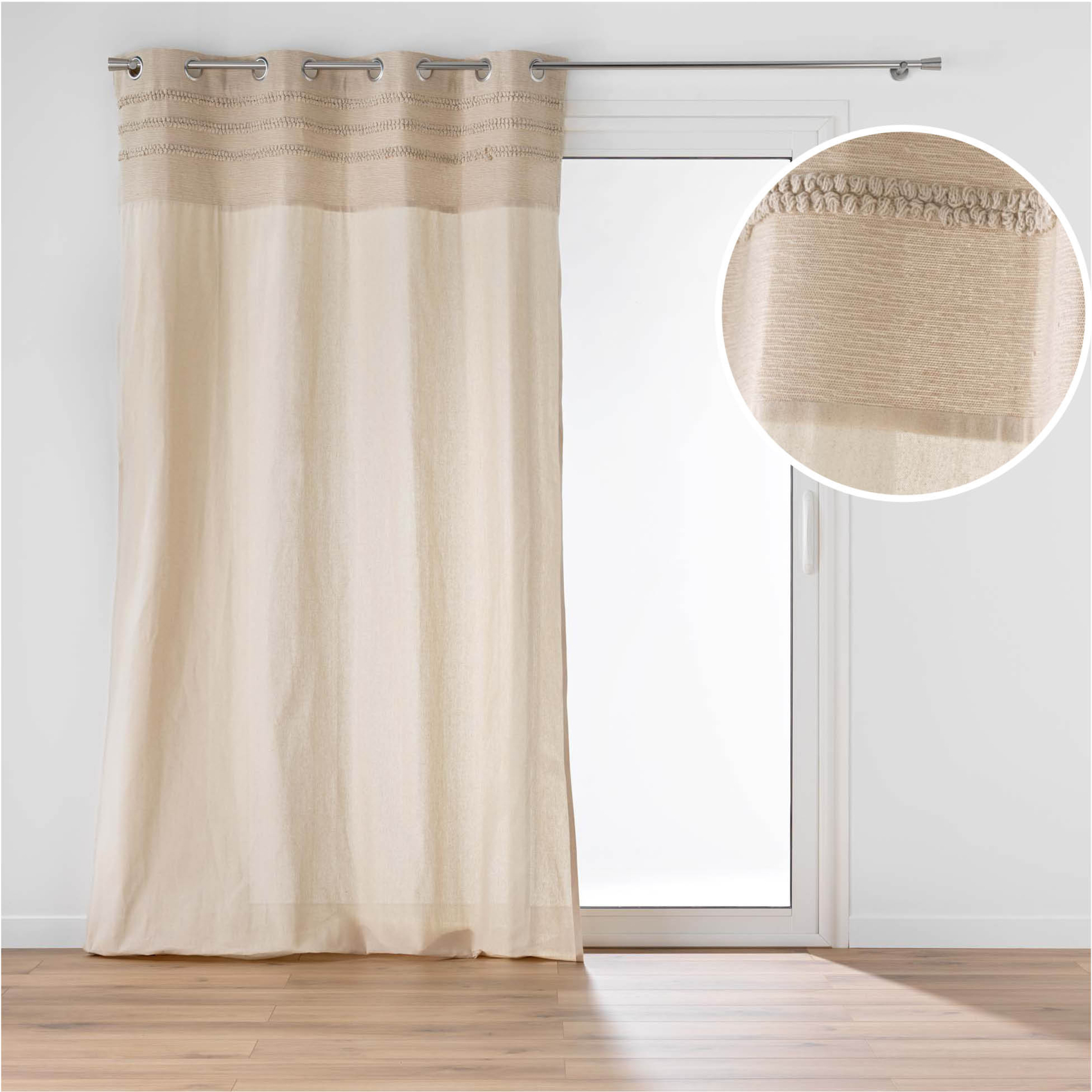 Rideau à œillets en poly-coton avec bande brodée — vue 4