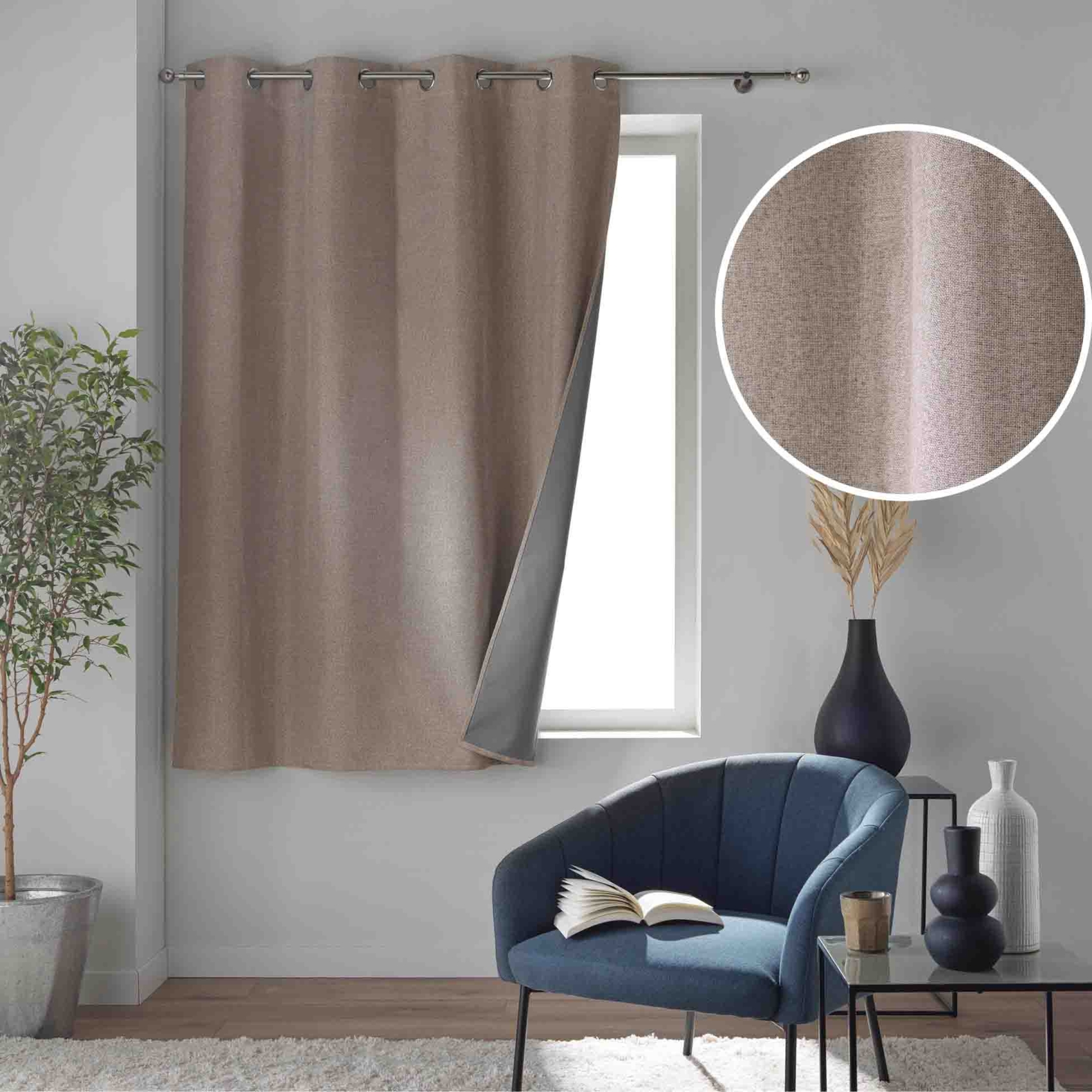 Rideau court occultant à œillets en chambray uni — vue 6