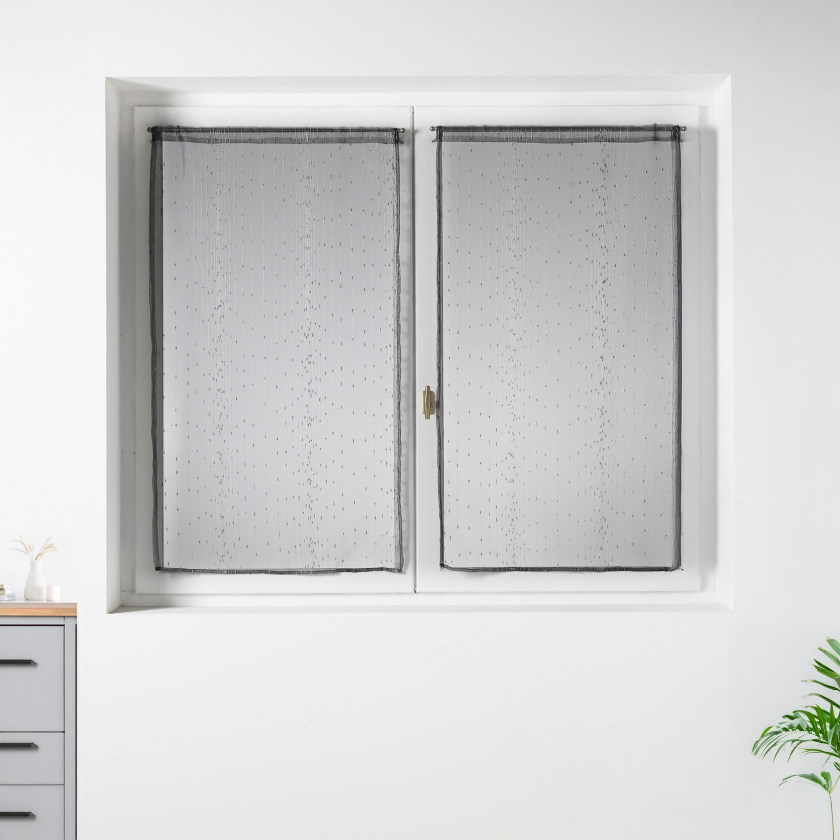 Paire de Petits voilages en Organza à Rayures Argentées