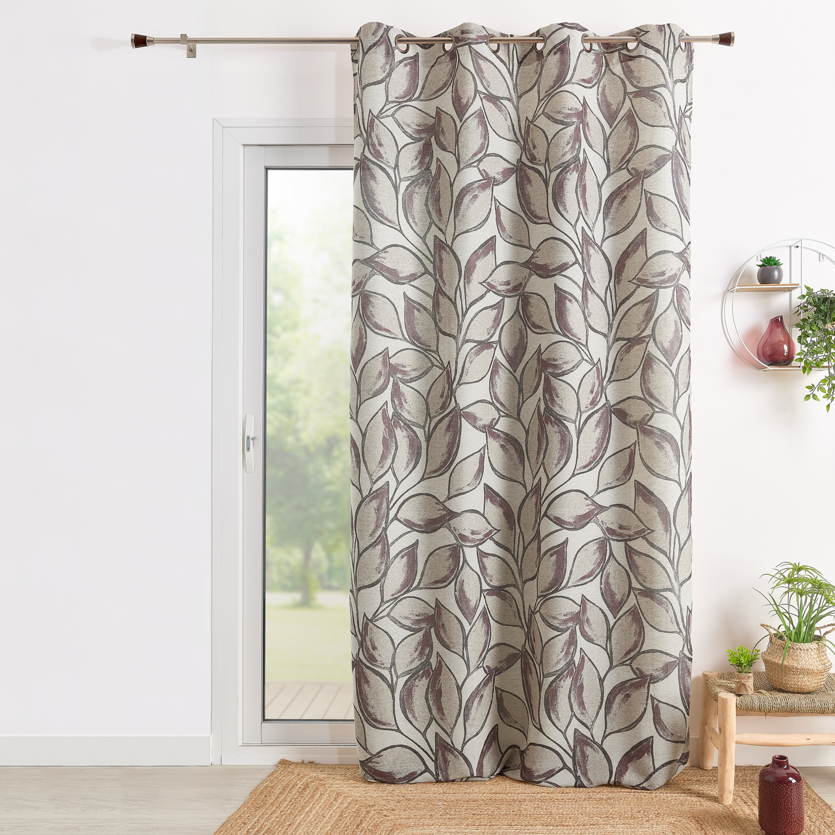 Rideau poly-lin imprimé feuilles aquarelle