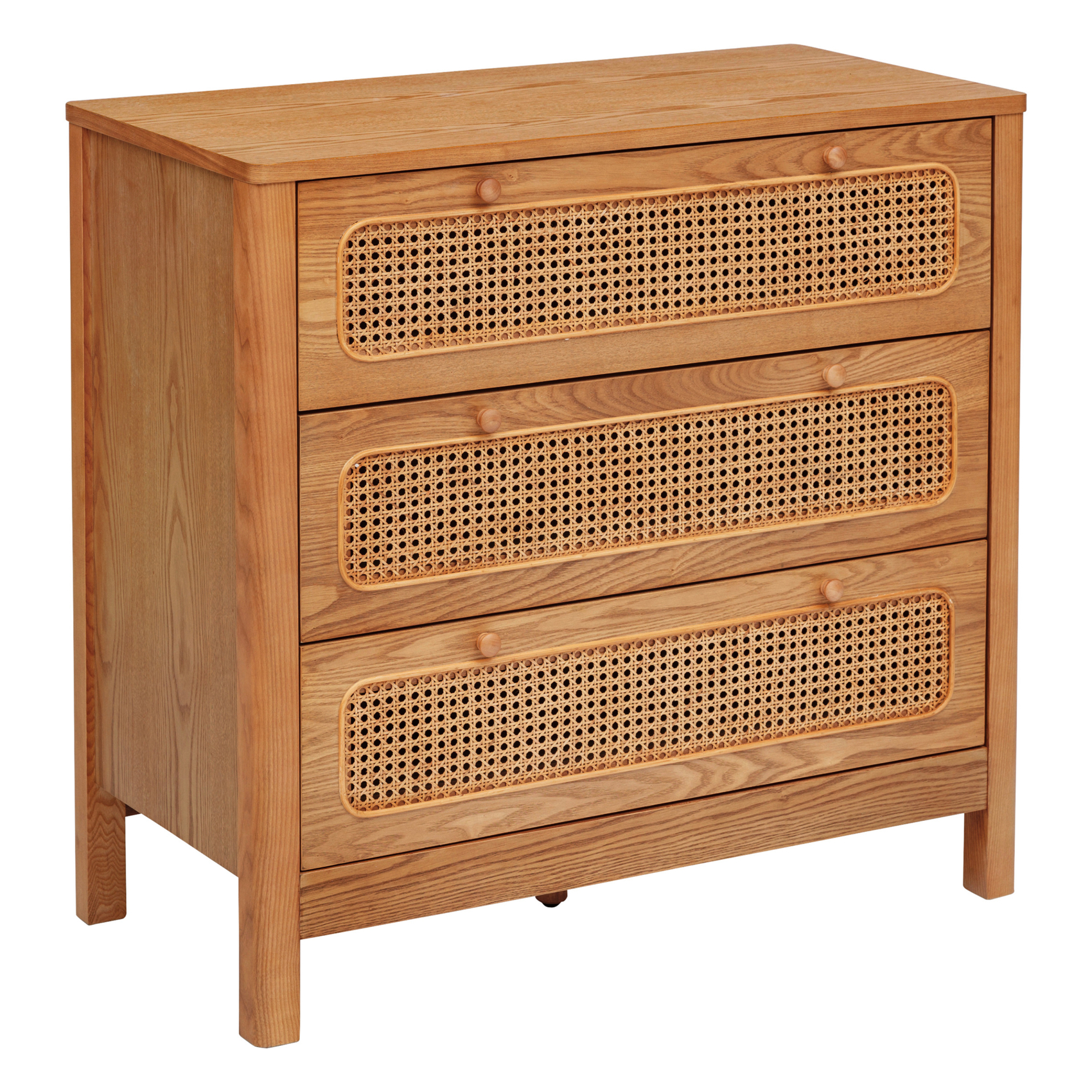 Commode 3 tiroirs en bois avec cannage ajouré