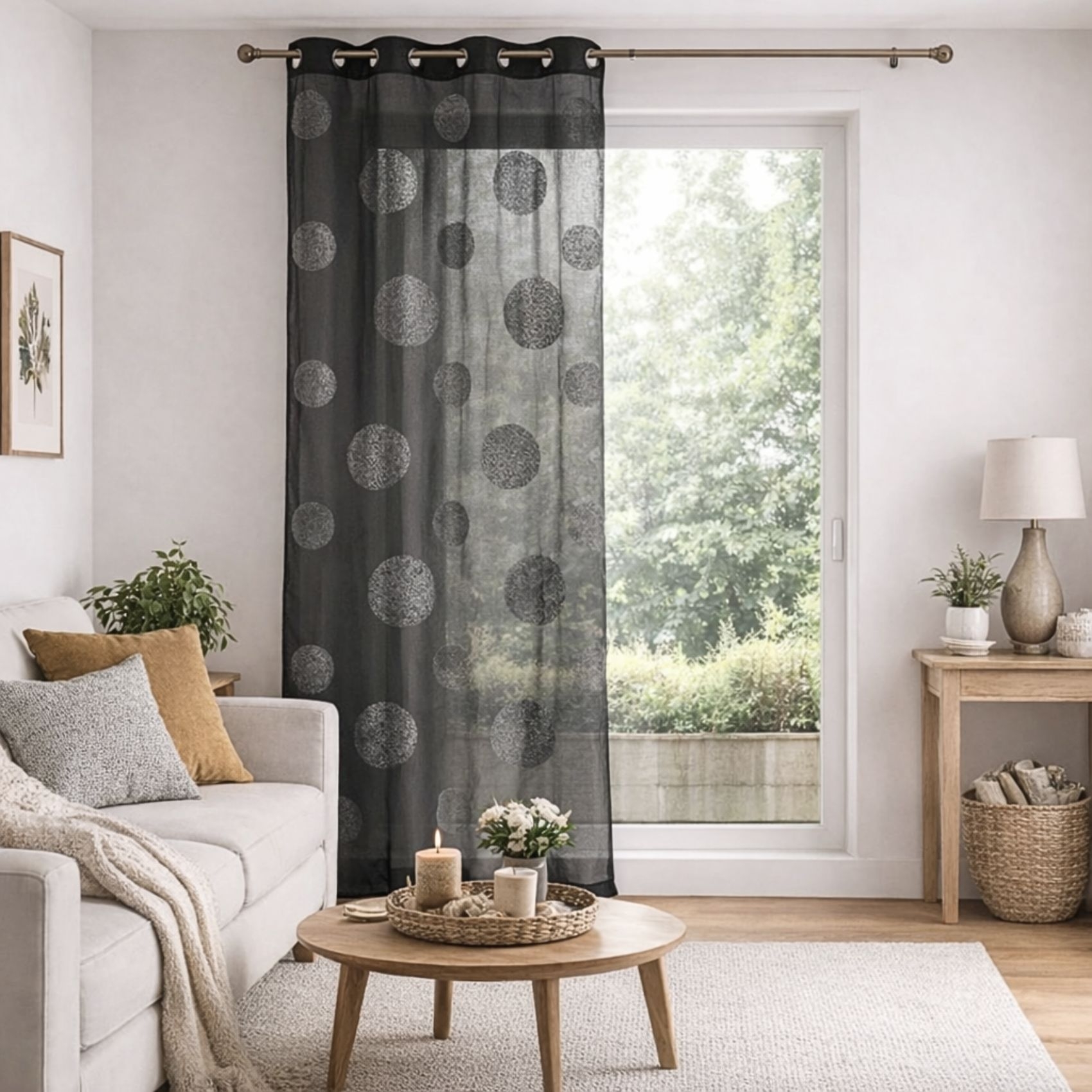 Voilage avec ronds brodés ton sur ton — vue 5