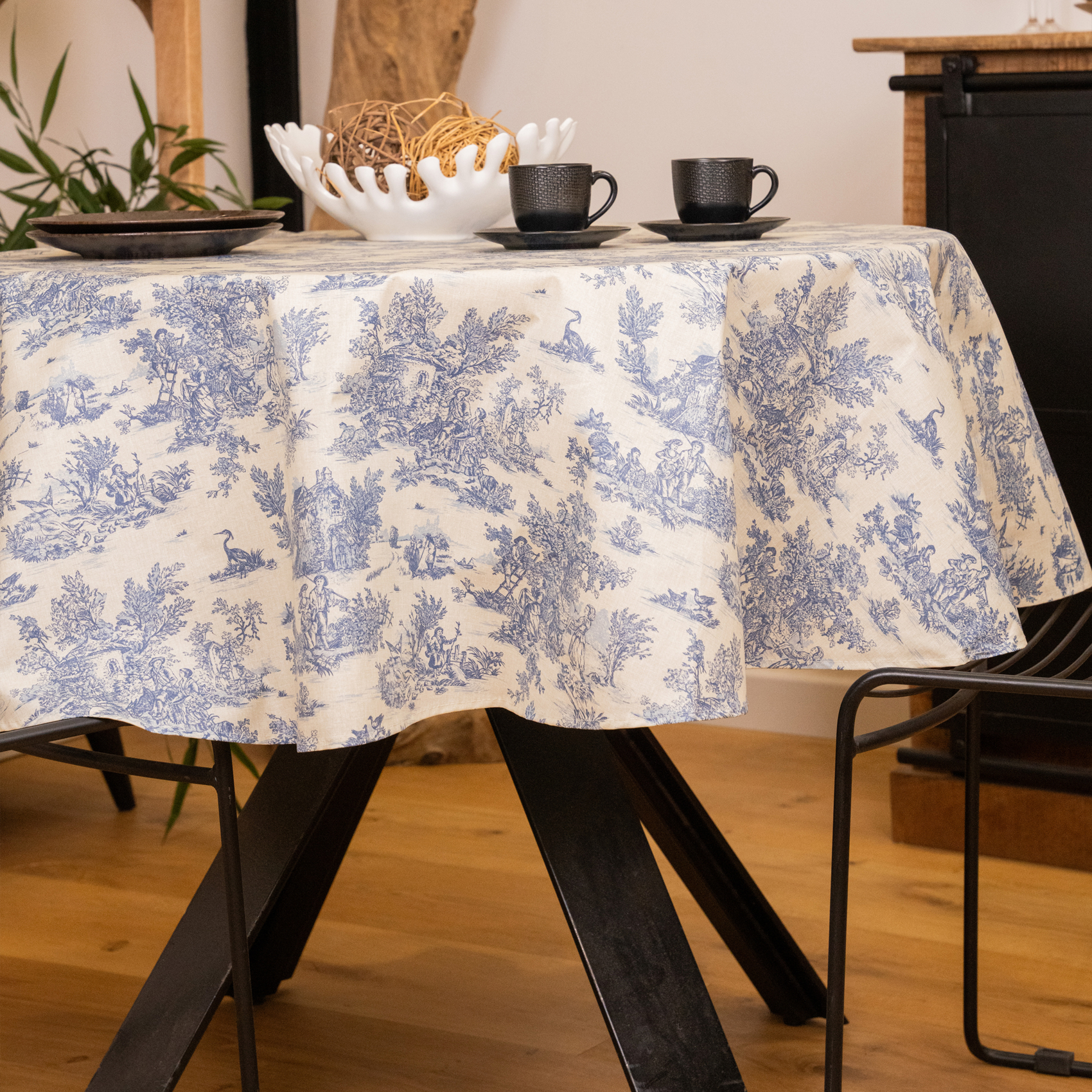Nappe ronde toile de Jouy plastifiée — vue 6