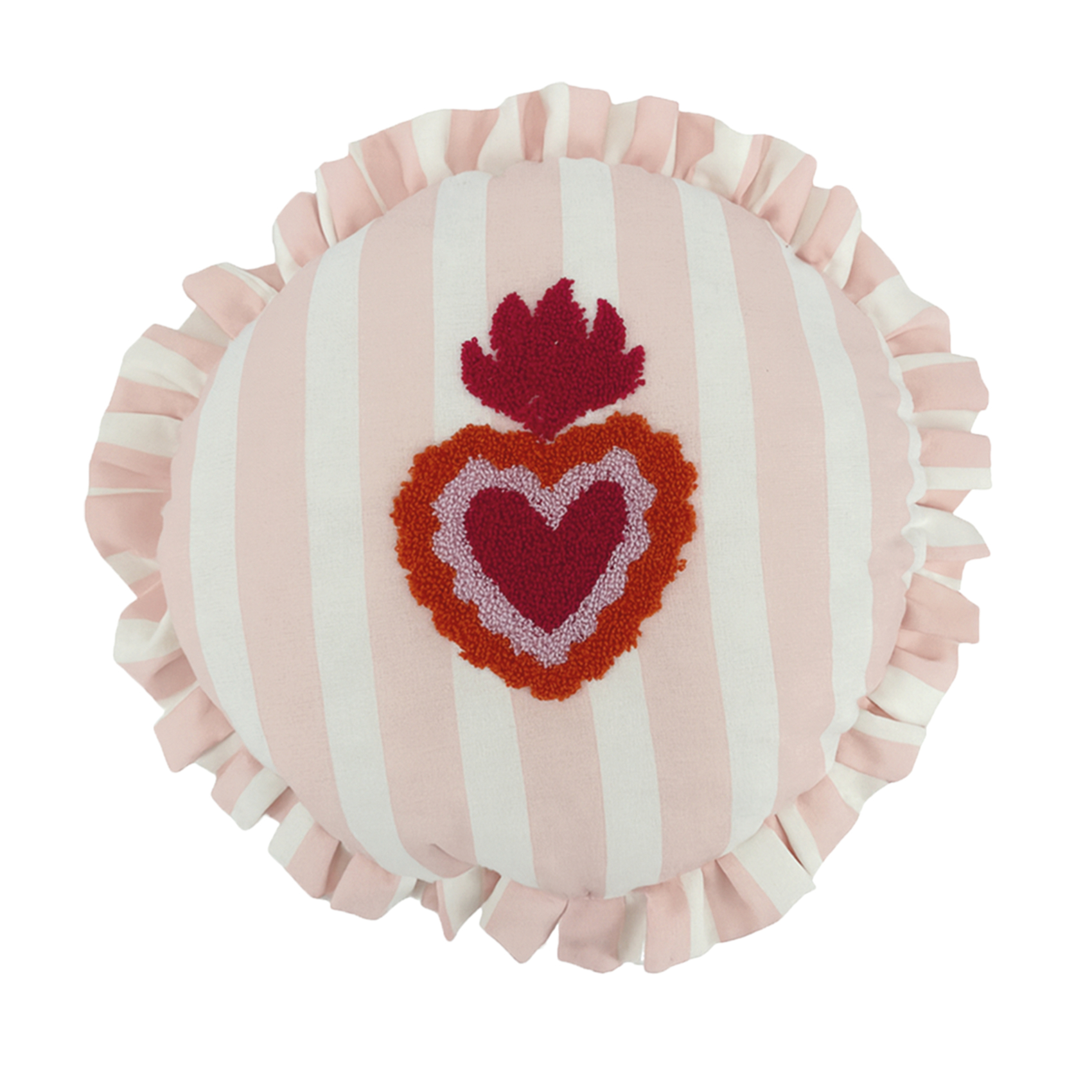 Coussin rond à rayures avec motif cœur brodé — vue 4