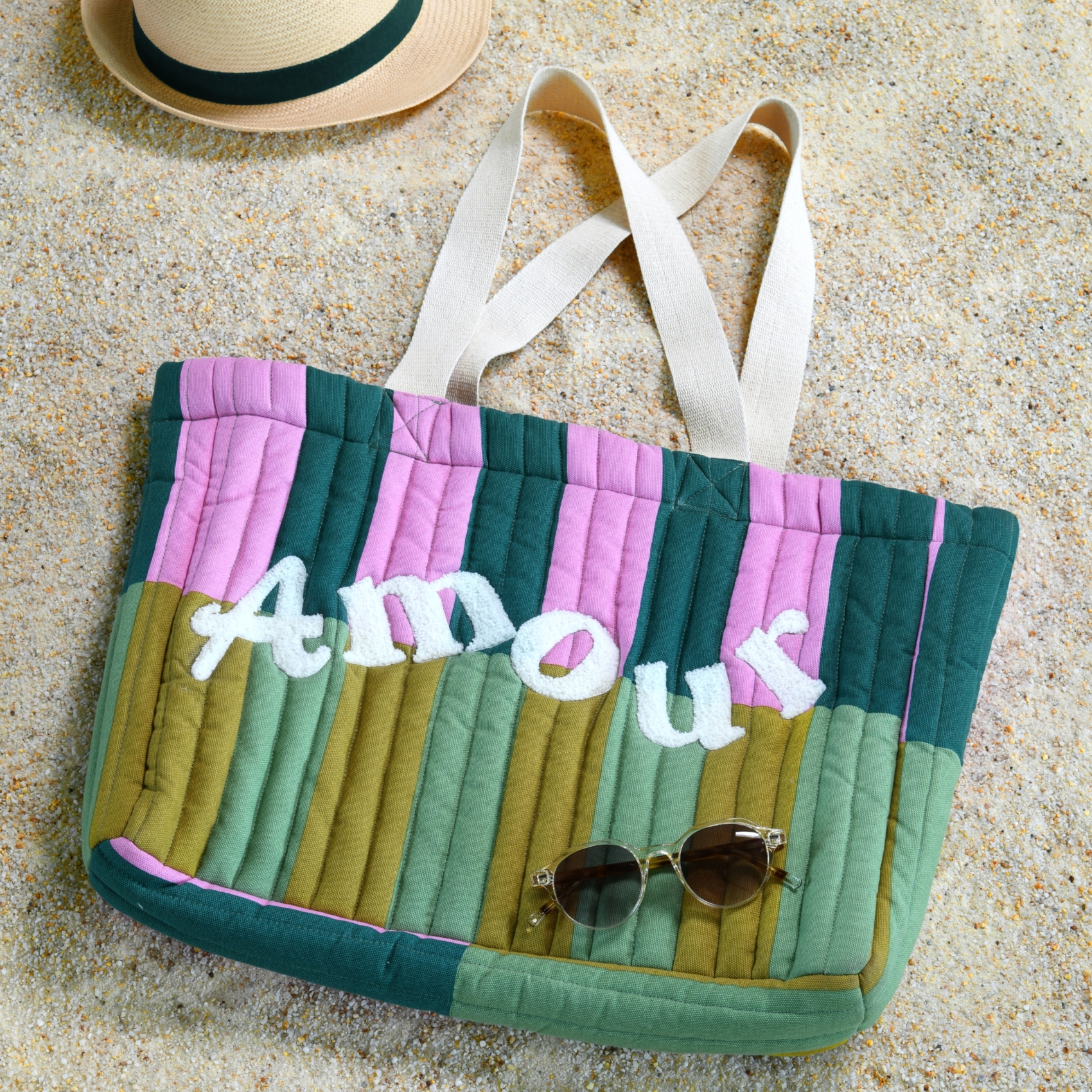 Sac cabas matelassé à bandes AMOUR — vue 5