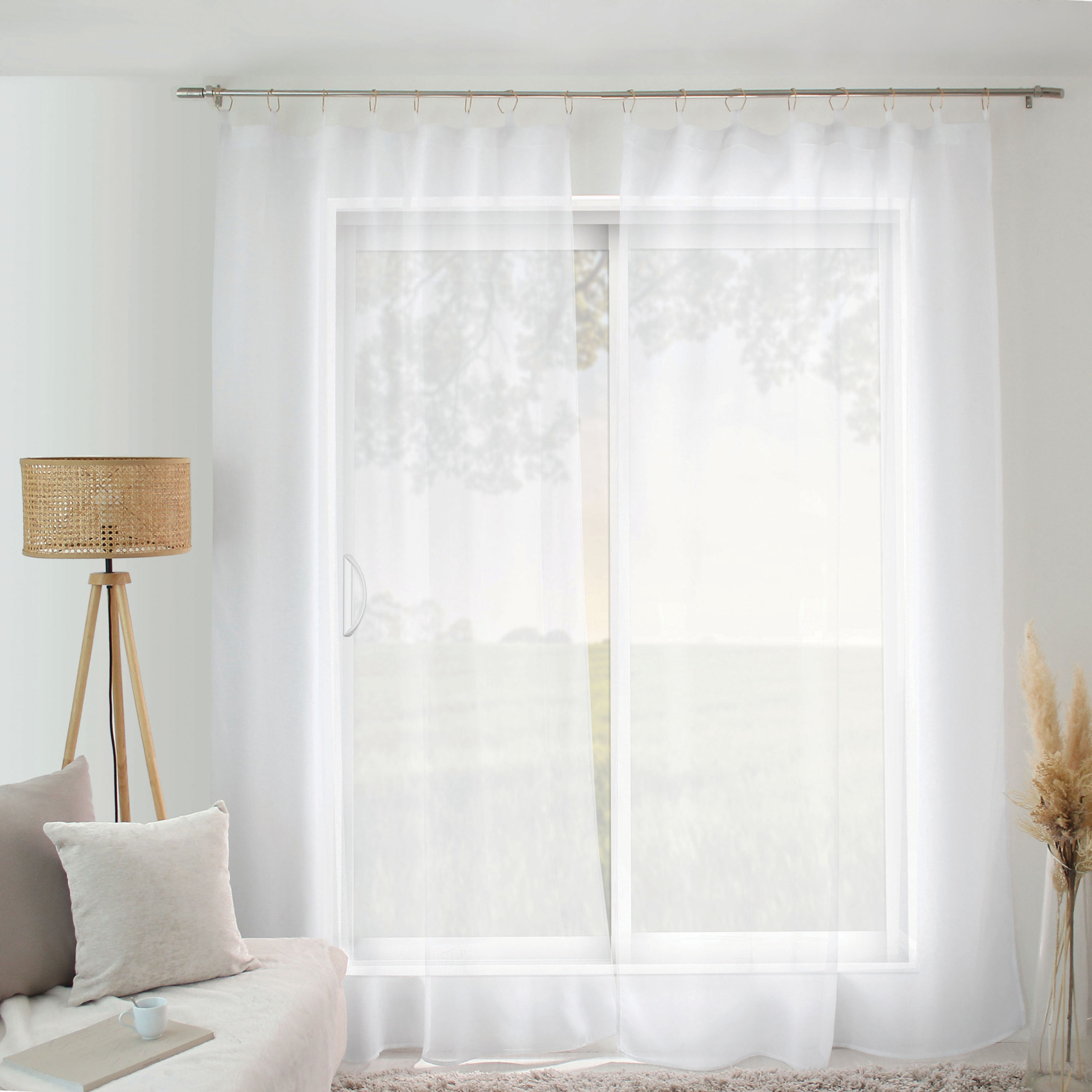 Voilage effet lin avec anneaux dorés