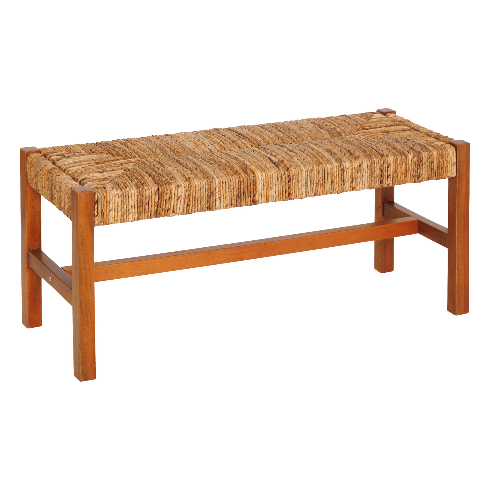 Banc tressé en fibre végétale avec structure en bois